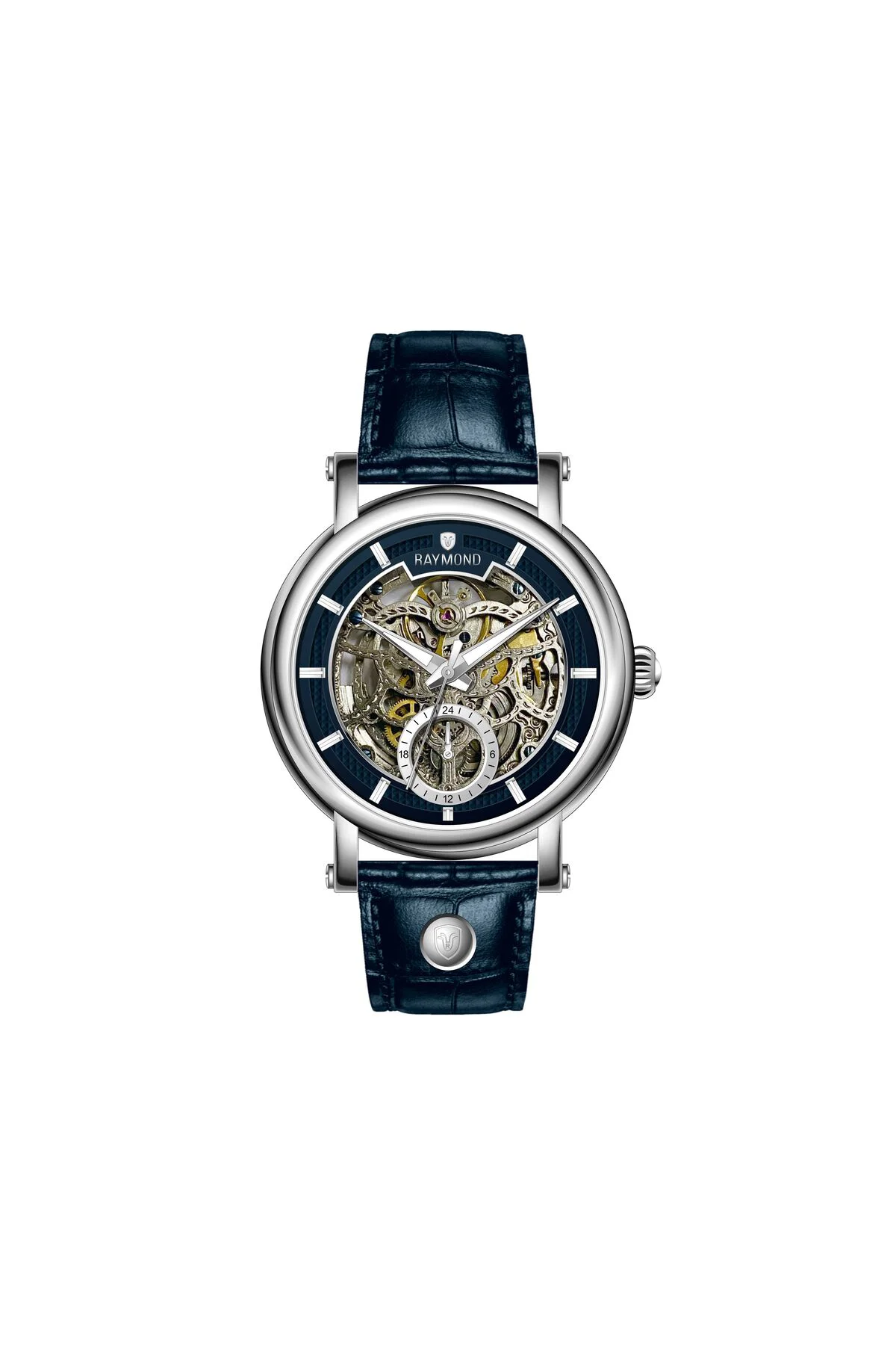 RYM-4853 OTOMATİK ERKEK İSKELET MODEL KOL SAATİ - ÇELİK KASA - DERİ KORDON - 2 YIL GARANTİ SS-BL