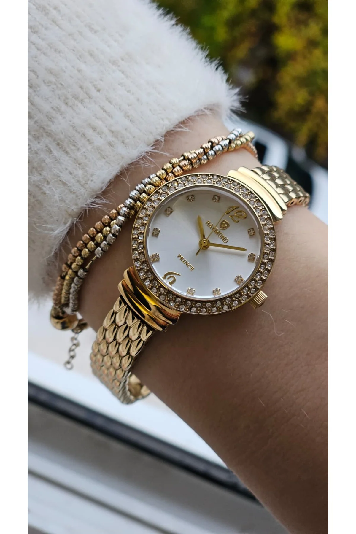 RYM-5037 ÇELİK KADIN KOL SAATİ - 2 YIL GARANTİ GOLD-BEYAZ
