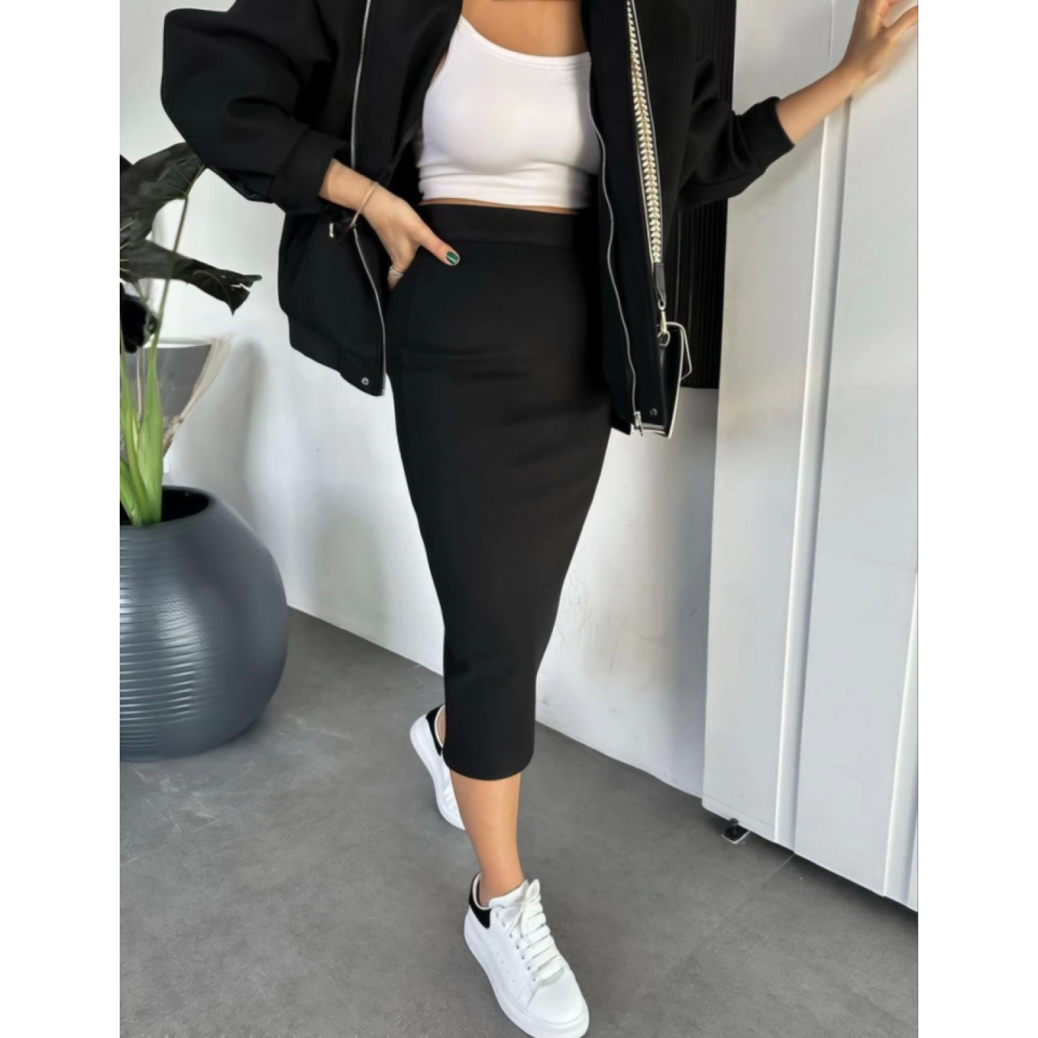 RYSE Mevsim Kaşe Fermuarlı Ceket Etek Takım Kaşmir Ceket Etekli  