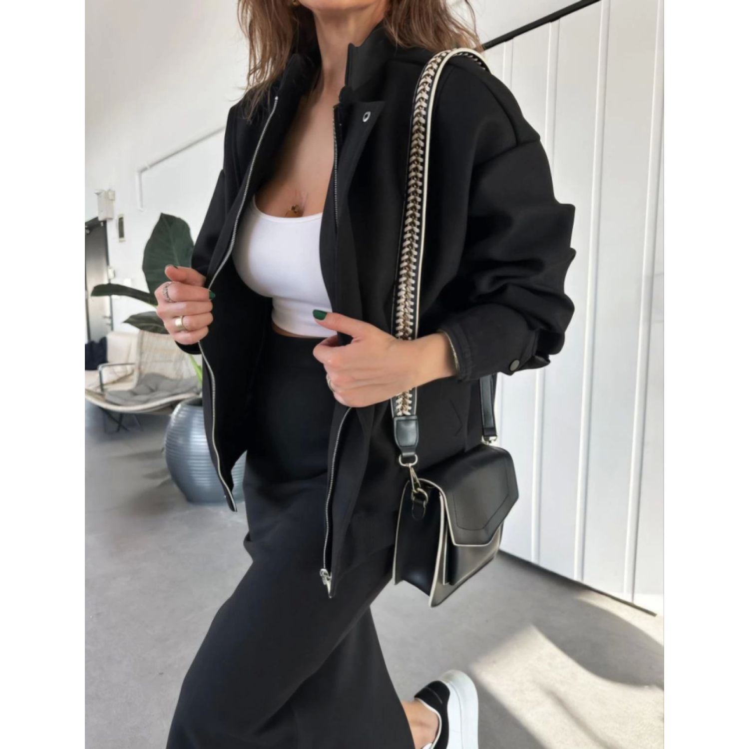 RYSE Mevsim Kaşe Fermuarlı Ceket Etek Takım Kaşmir Ceket Etekli  