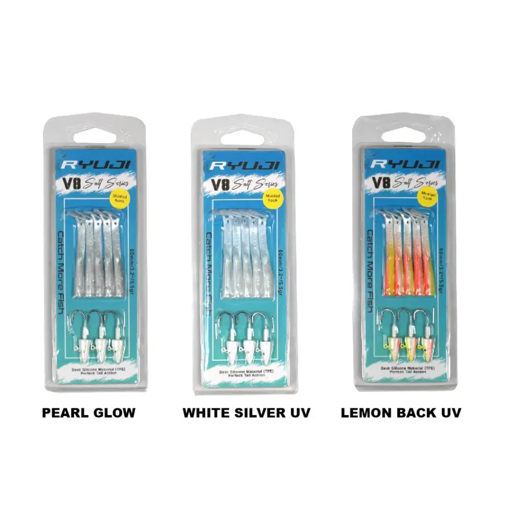 Ryuji V8 10cm 10g LRF Silikon Yem White Silver Ryuji V8 10cm 10g LRF Silikon Yem White Silver