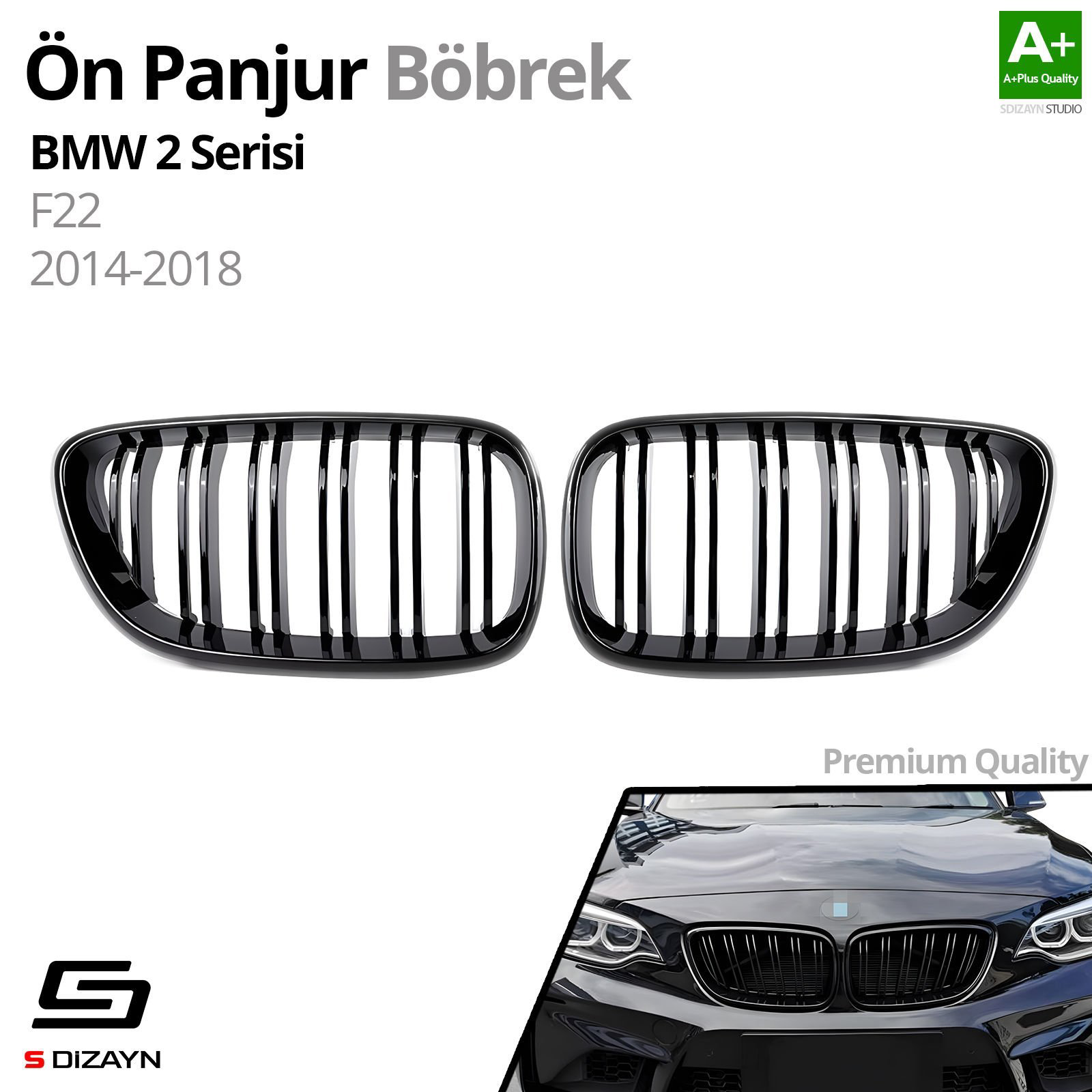 S-Dizayn Bmw 2 Serisi F22 Ön Panjur Böbrek Parlak Siyah Piano Bla S-Dizayn Bmw 2 Serisi F22 Ön Panjur Böbrek Parlak Siyah Piano Bla