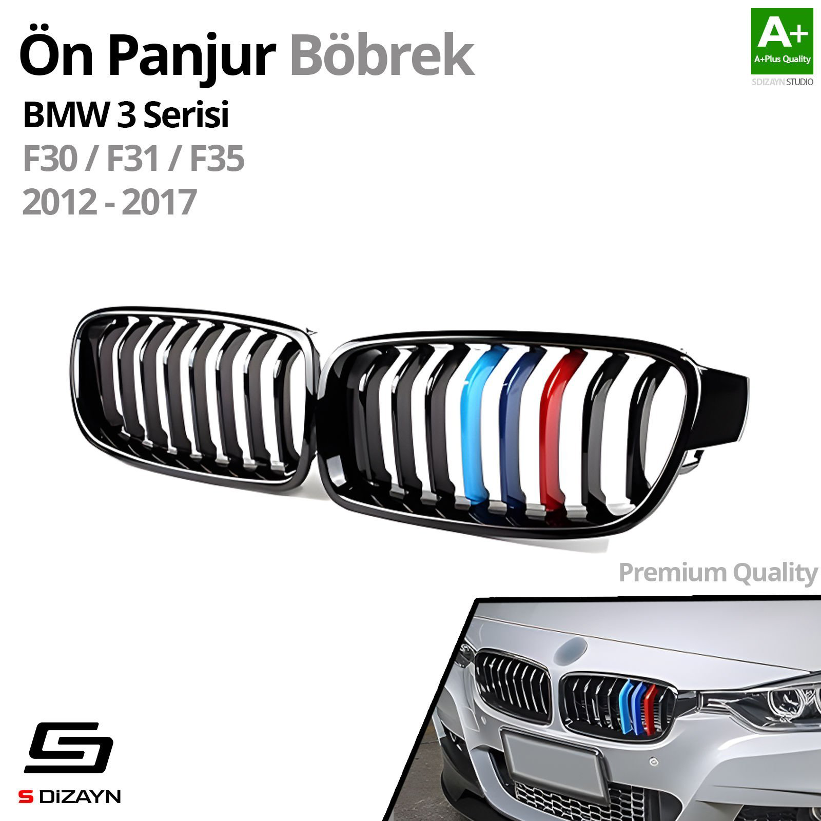 S-Dizayn Bmw 3 Serisi F30/F31/F35 Ön Panjur Böbrek Parlak Siyah P S-Dizayn Bmw 3 Serisi F30/F31/F35 Ön Panjur Böbrek Parlak Siyah P