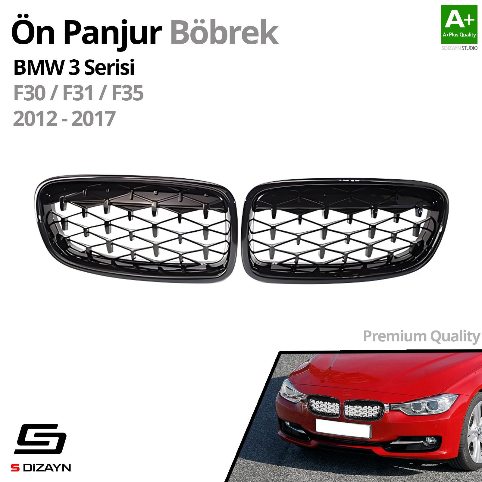 S-Dizayn Bmw 3 Serisi F30/F31/F35 Ön Panjur Böbrek Parlak Siyah P S-Dizayn Bmw 3 Serisi F30/F31/F35 Ön Panjur Böbrek Parlak Siyah P