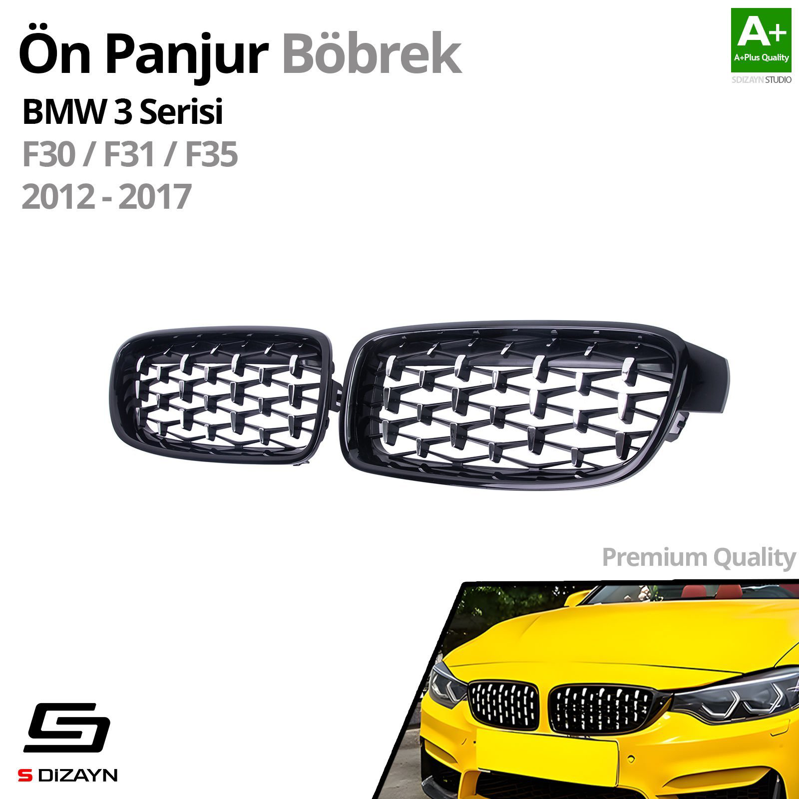 S-Dizayn Bmw 3 Serisi F30/F31/F35 Ön Panjur Böbrek Parlak Siyah Ç S-Dizayn Bmw 3 Serisi F30/F31/F35 Ön Panjur Böbrek Parlak Siyah Ç