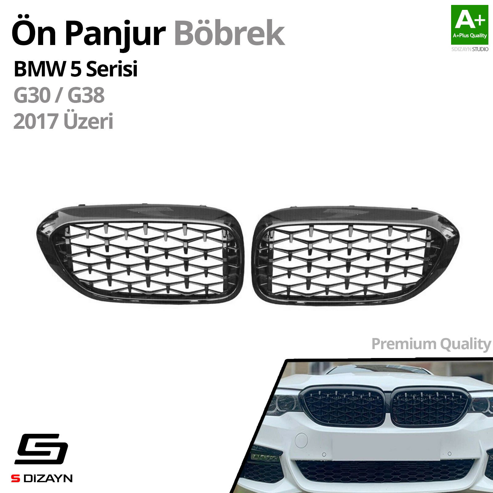 S-Dizayn Bmw 5 Serisi G30/G38 Ön Panjur Böbrek Parlak Siyah Piano S-Dizayn Bmw 5 Serisi G30/G38 Ön Panjur Böbrek Parlak Siyah Piano