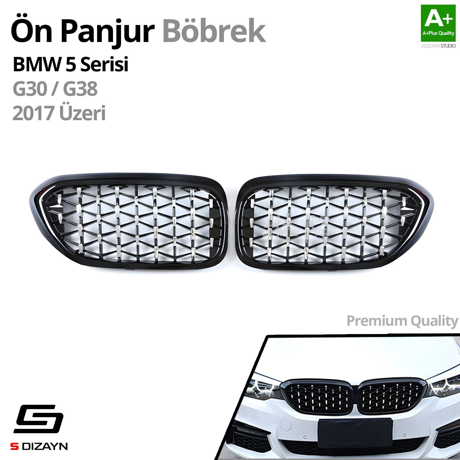 S-Dizayn Bmw 5 Serisi G30/G38 Ön Panjur Böbrek Parlak Siyah Çerçe