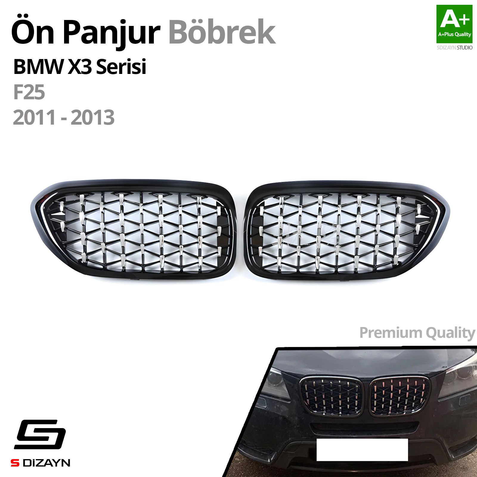 S-Dizayn Bmw X3 F25 Ön Panjur Böbrek Parlak Siyah Çerçeveli Krom S-Dizayn Bmw X3 F25 Ön Panjur Böbrek Parlak Siyah Çerçeveli Krom