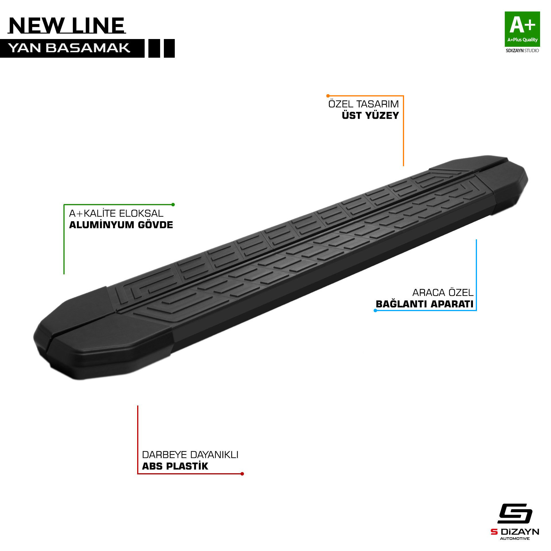S-Dizayn Chery Tiggo7 Pro NewLine Siyah Yan Basamak 183 Cm 2022 Ü