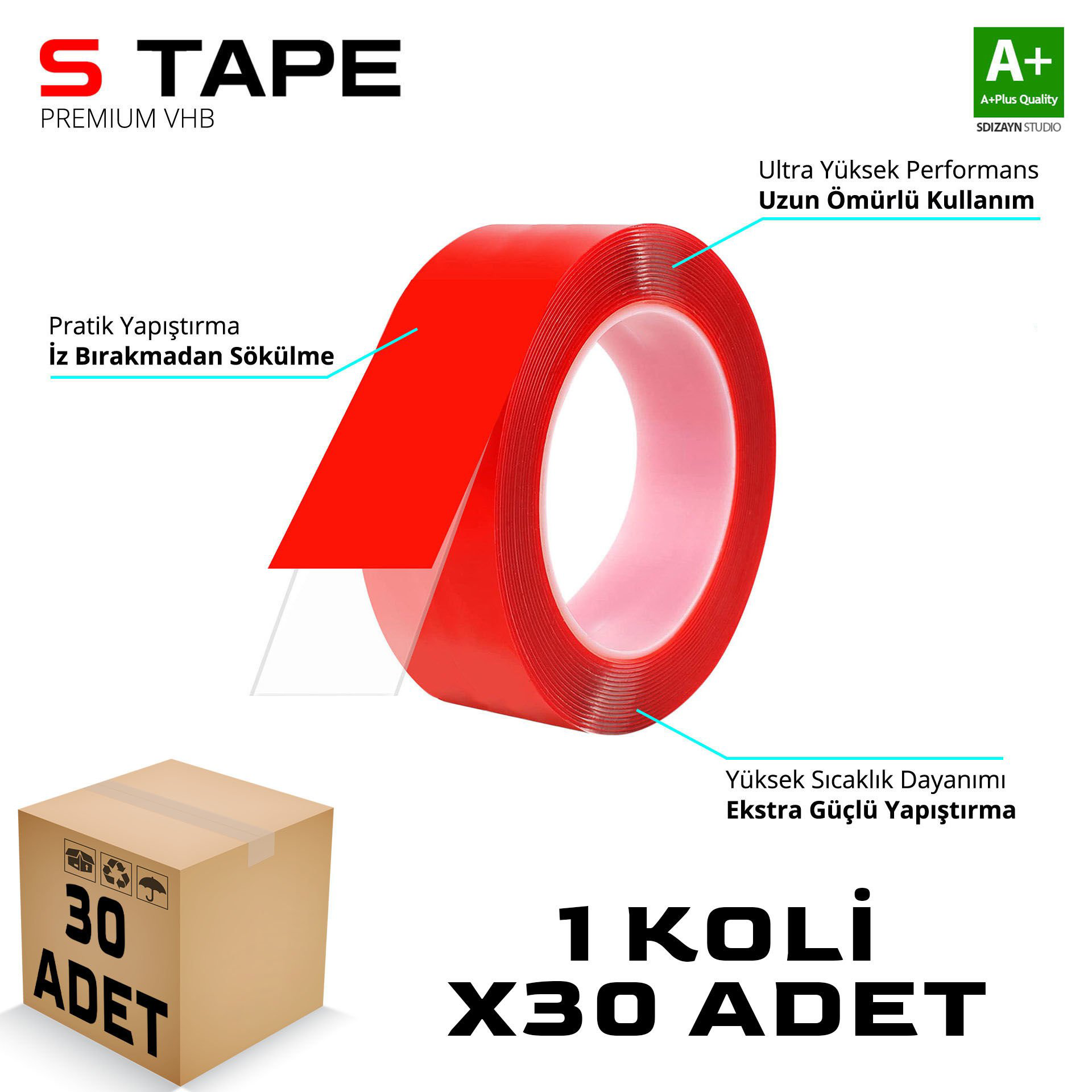 S-Dizayn Çift Taraflı Bant 20mm x 5 Metre Şeffaf Silikon VHB Bant S-Dizayn Çift Taraflı Bant 20mm x 5 Metre Şeffaf Silikon VHB Bant