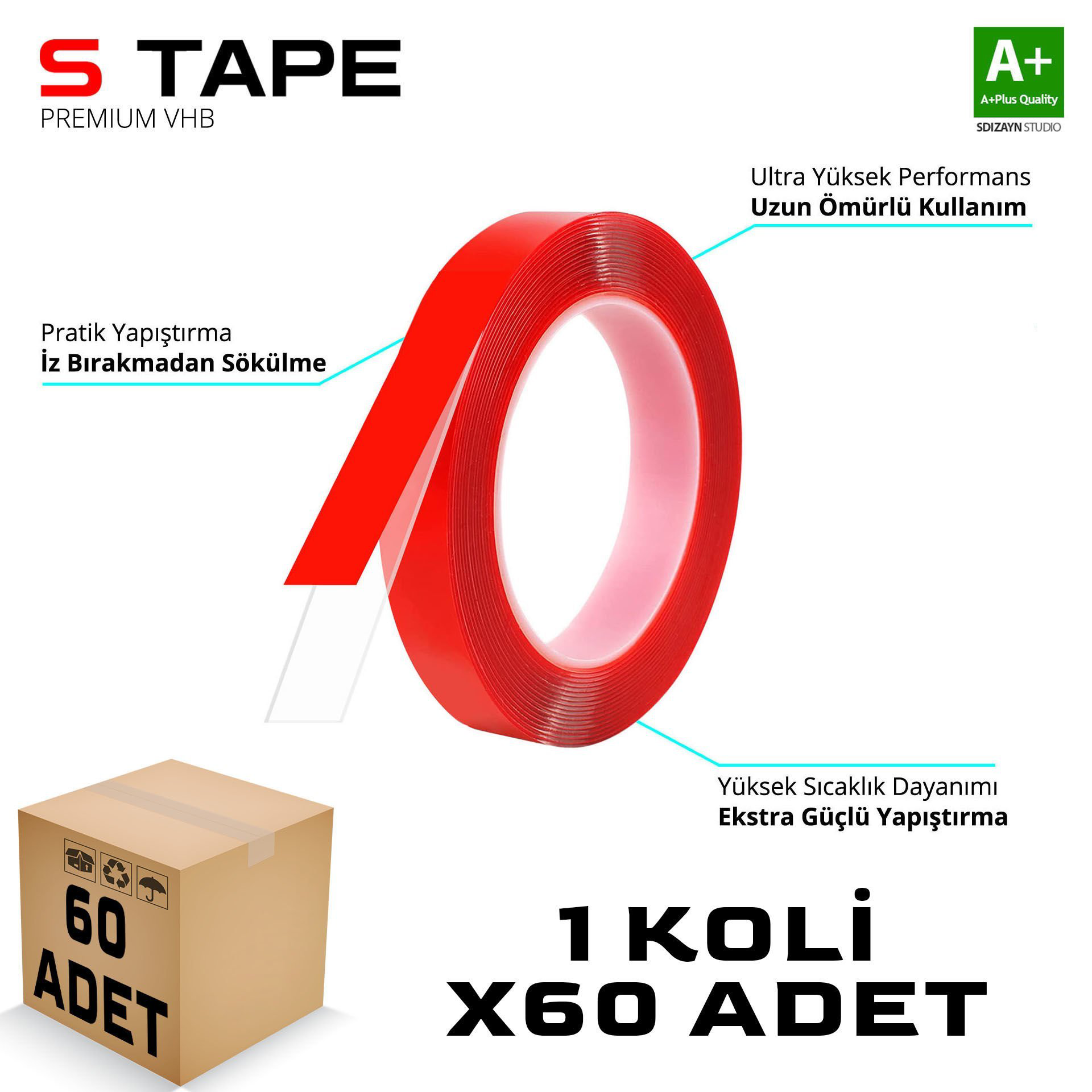 S-Dizayn Çift Taraflı Bant 10mm x 5 Metre Şeffaf Silikon VHB Bant S-Dizayn Çift Taraflı Bant 10mm x 5 Metre Şeffaf Silikon VHB Bant