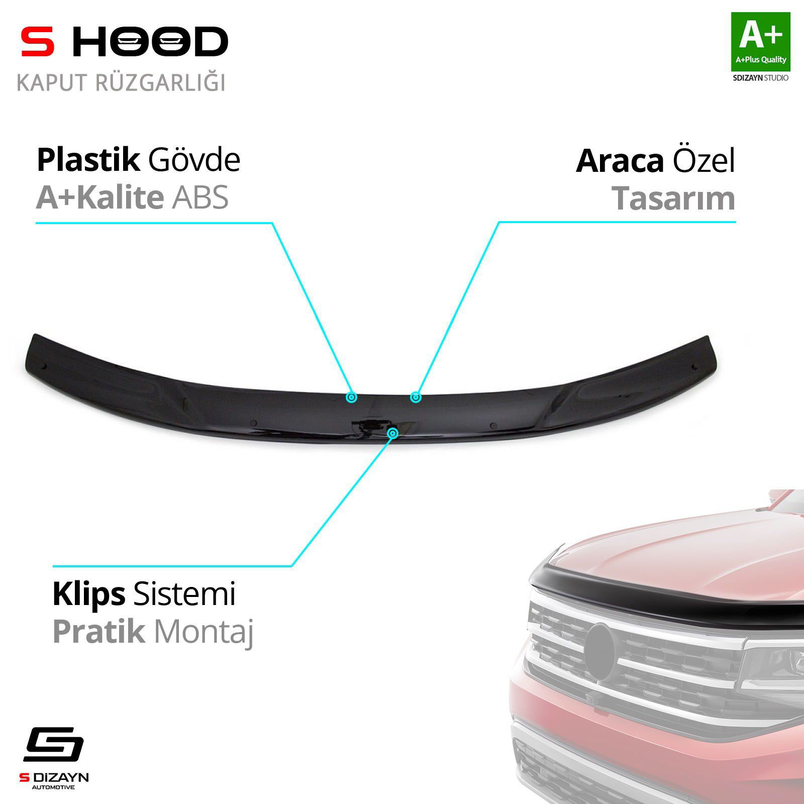 S-Dizayn Dacia Uyumlu Duster ABS Plastik Kaput Rüzgarlığı 2012-20