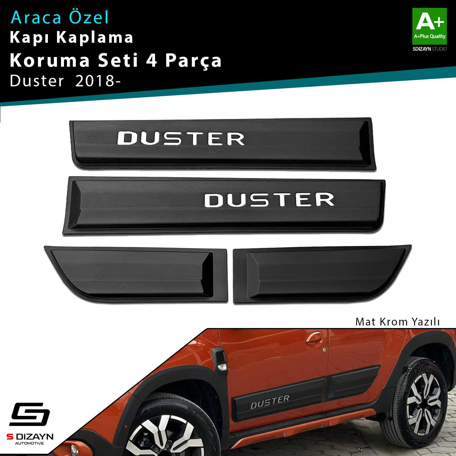 S-Dizayn Dacia Duster 2 Kapı Koruma Seti Mat Krom Yazılı 2018 Üze S-Dizayn Dacia Duster 2 Kapı Koruma Seti Mat Krom Yazılı 2018 Üze