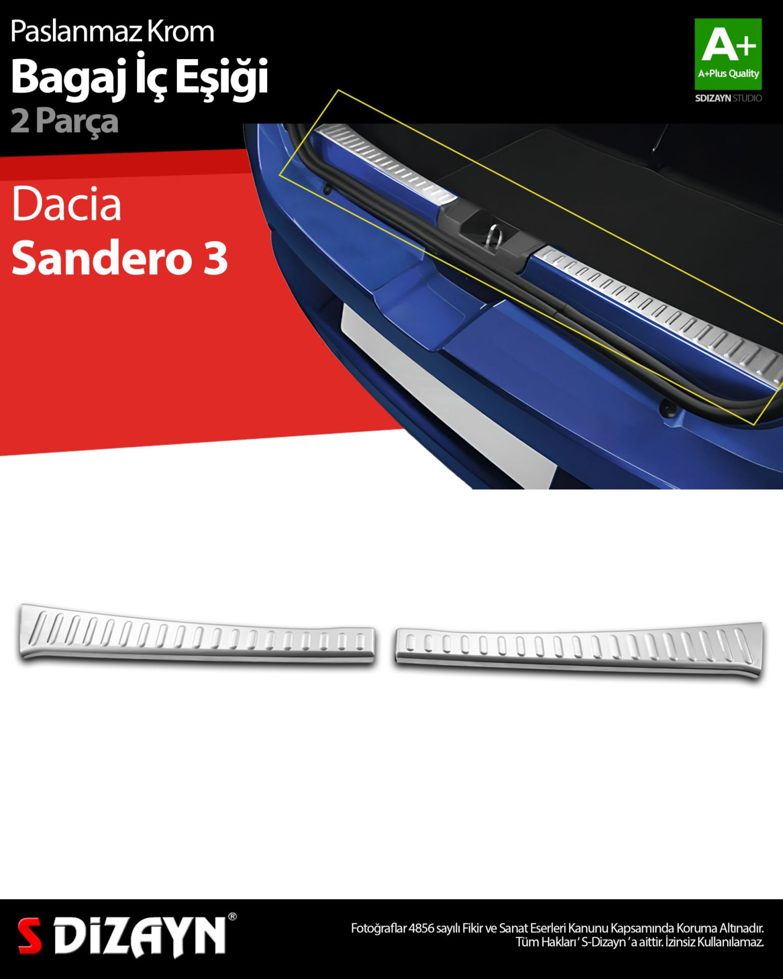 S-Dizayn Dacia Sandero 3 Krom Bagaj İç Eşiği 2 Prç 2020 Üzeri S-Dizayn Dacia Sandero 3 Krom Bagaj İç Eşiği 2 Prç 2020 Üzeri
