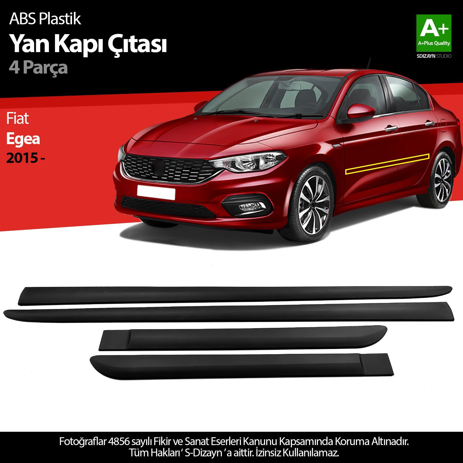 S-Dizayn Fiat Egea ABS Plastik Yan Kapı Koruma Çıtası 2015 Üzeri 