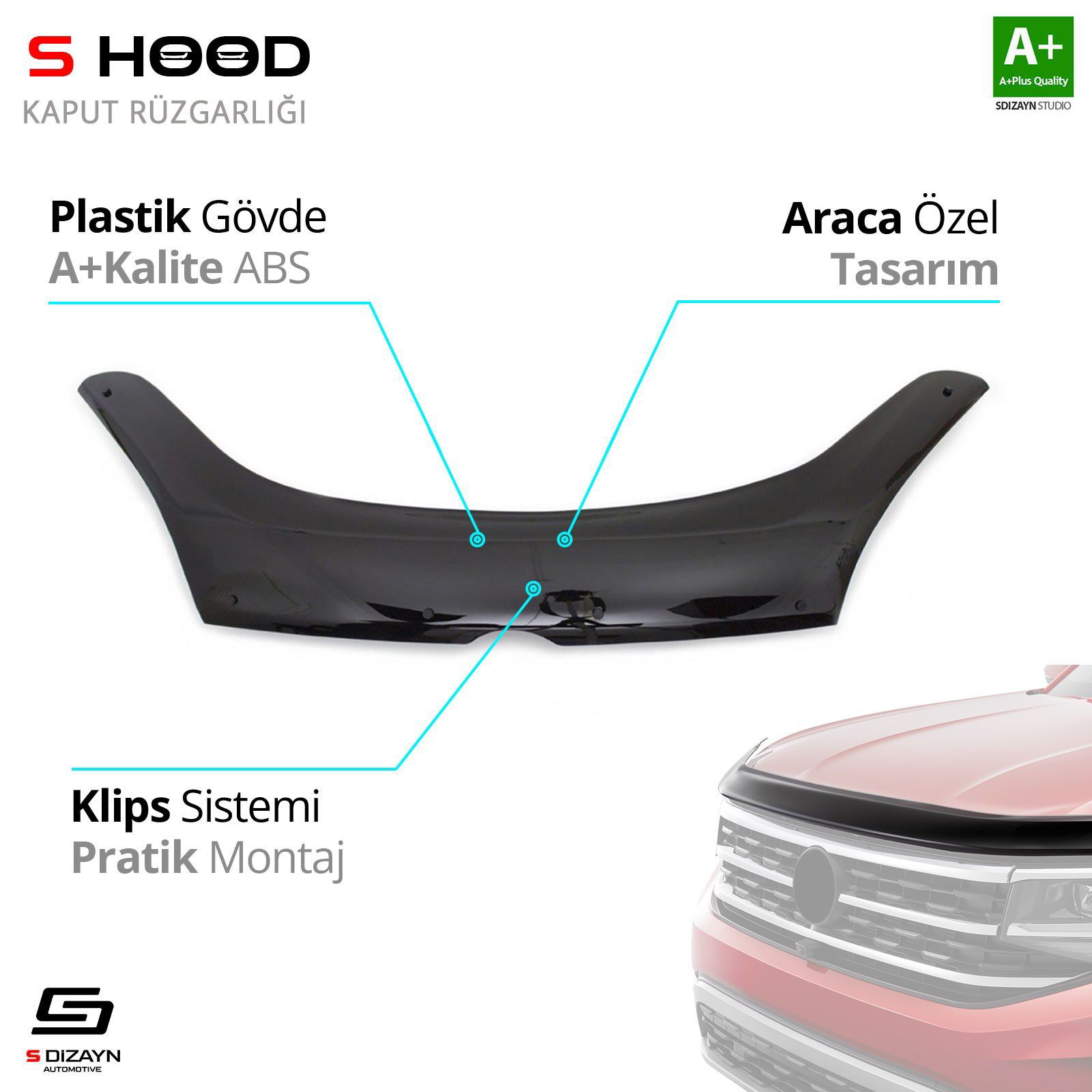 S-Dizayn Fiat Uyumlu Doblo ABS Plastik Kaput Rüzgarlığı 2015 Üzer S-Dizayn Fiat Uyumlu Doblo ABS Plastik Kaput Rüzgarlığı 2015 Üzer