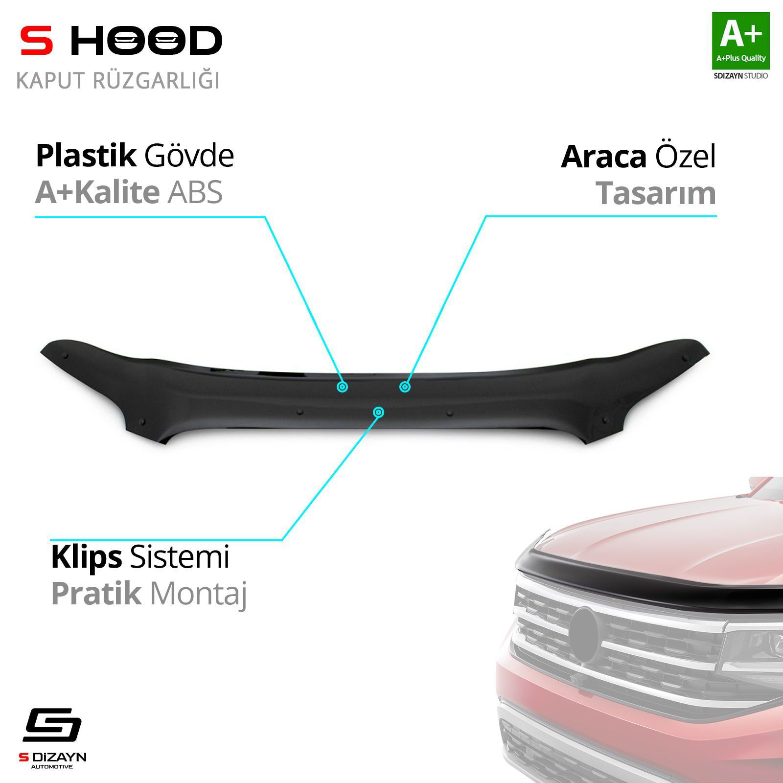 S-Dizayn Ford Uyumlu Transit ABS Plastik Kaput Rüzgarlığı 2019 Üz