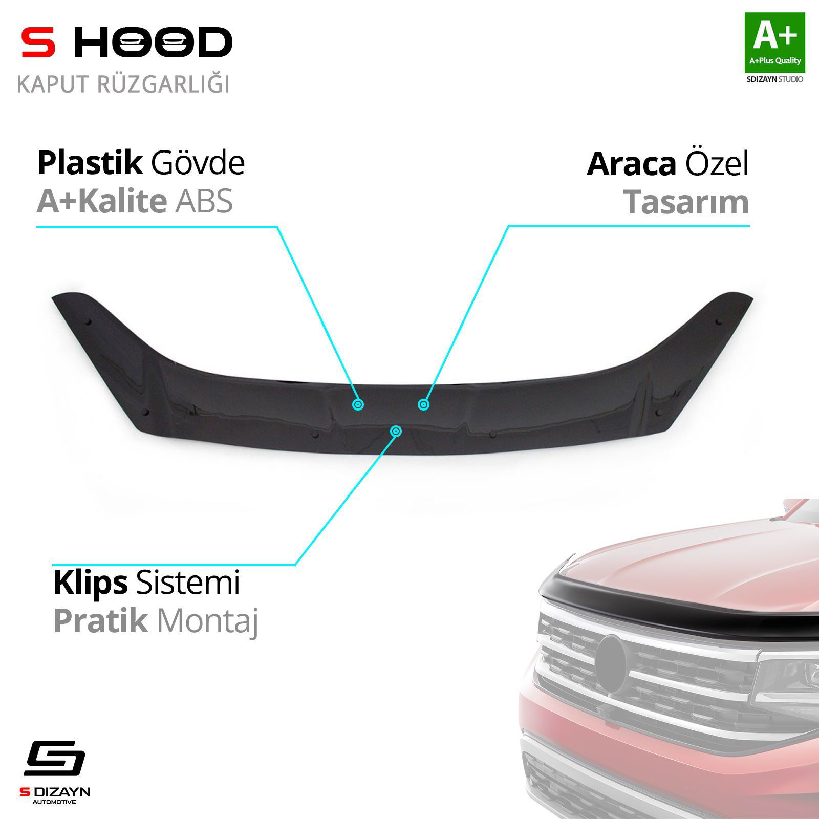 S-Dizayn Ford Uyumlu Courier ABS Plastik Kaput Rüzgarlığı 2014 Üz Fiyatı, Yorumları ve Özellikleri