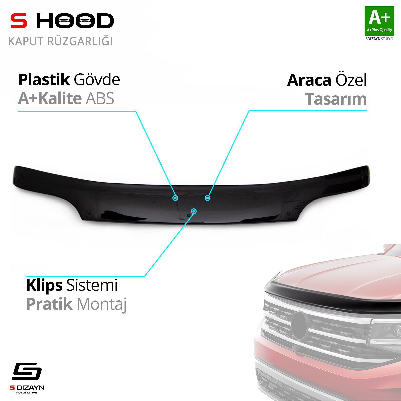 S-Dizayn Ford Uyumlu Transit ABS Plastik Kaput Rüzgarlığı Dar Mod S-Dizayn Ford Uyumlu Transit ABS Plastik Kaput Rüzgarlığı Dar Mod