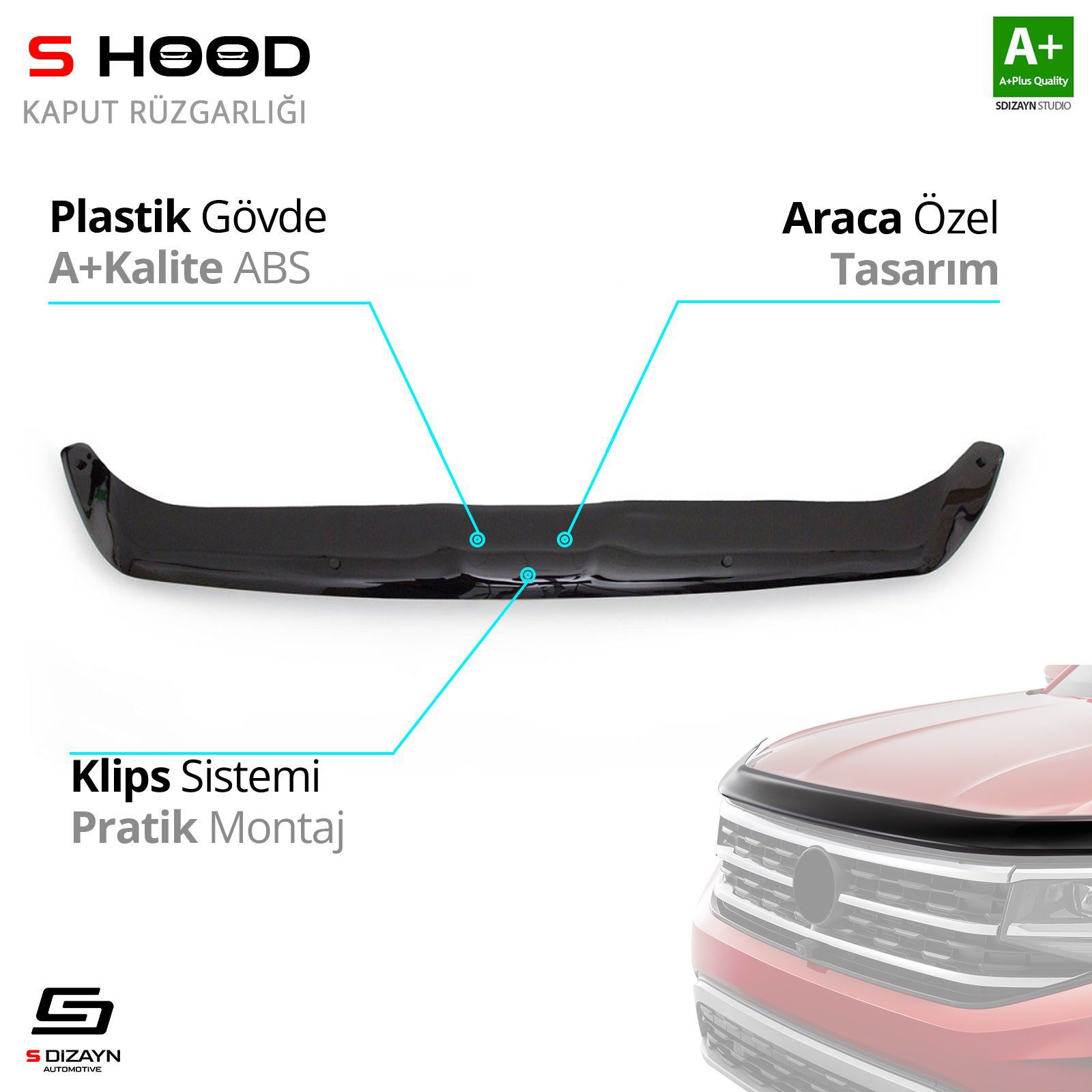 S-Dizayn Ford Uyumlu Kuga ABS Plastik Kaput Rüzgarlığı 2012-2016 