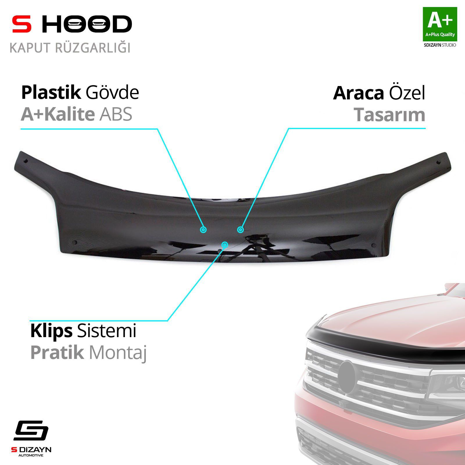 S-Dizayn Ford Uyumlu Connect ABS Plastik Kaput Rüzgarlığı 2009-20 S-Dizayn Ford Uyumlu Connect ABS Plastik Kaput Rüzgarlığı 2009-20