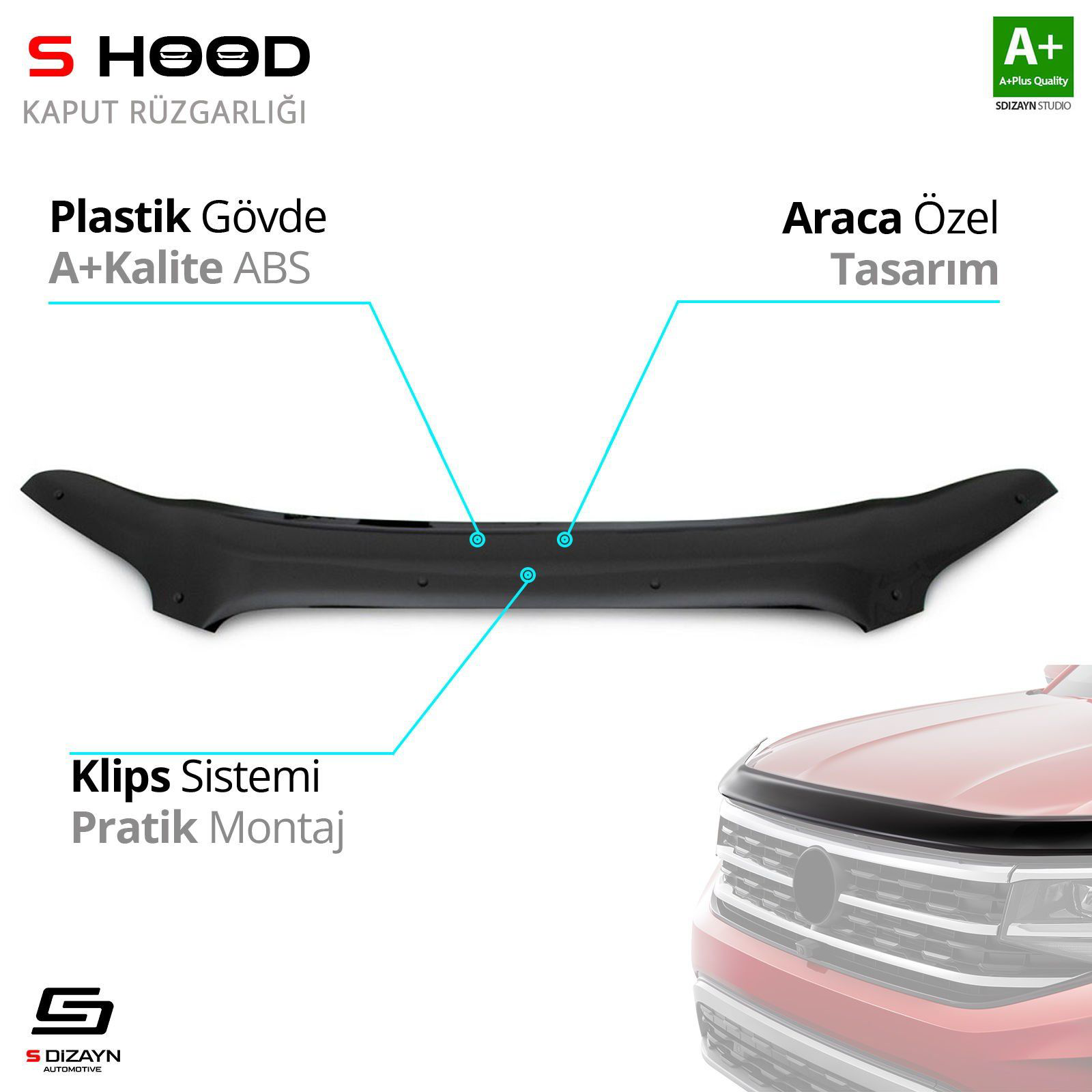 S-Dizayn Ford Uyumlu Transit ABS Plastik Kaput Rüzgarlığı 2014-20