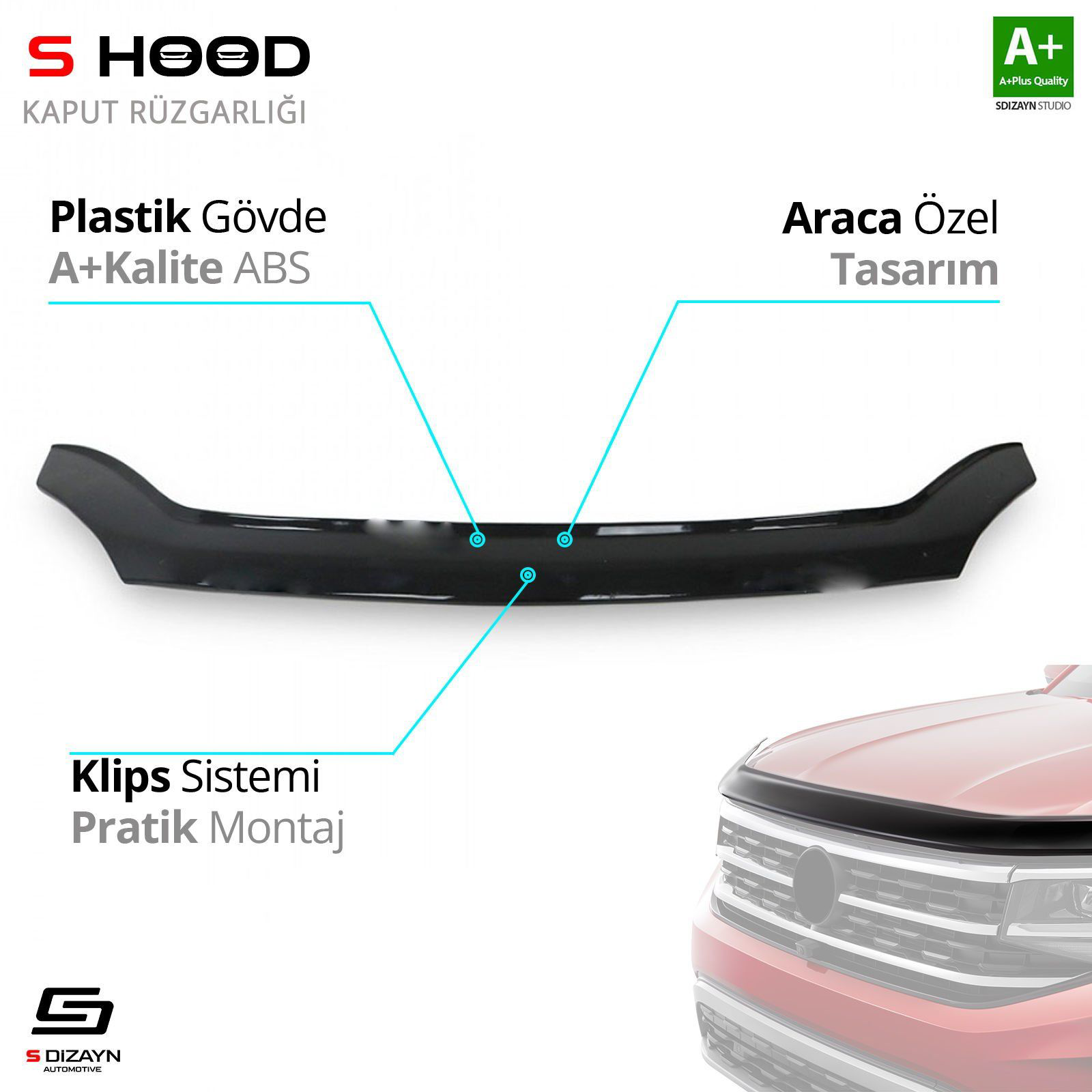 S-Dizayn Gaz Uyumlu Gazelle ABS Plastik Kaput Rüzgarlığı 2013 Üze S-Dizayn Gaz Uyumlu Gazelle ABS Plastik Kaput Rüzgarlığı 2013 Üze