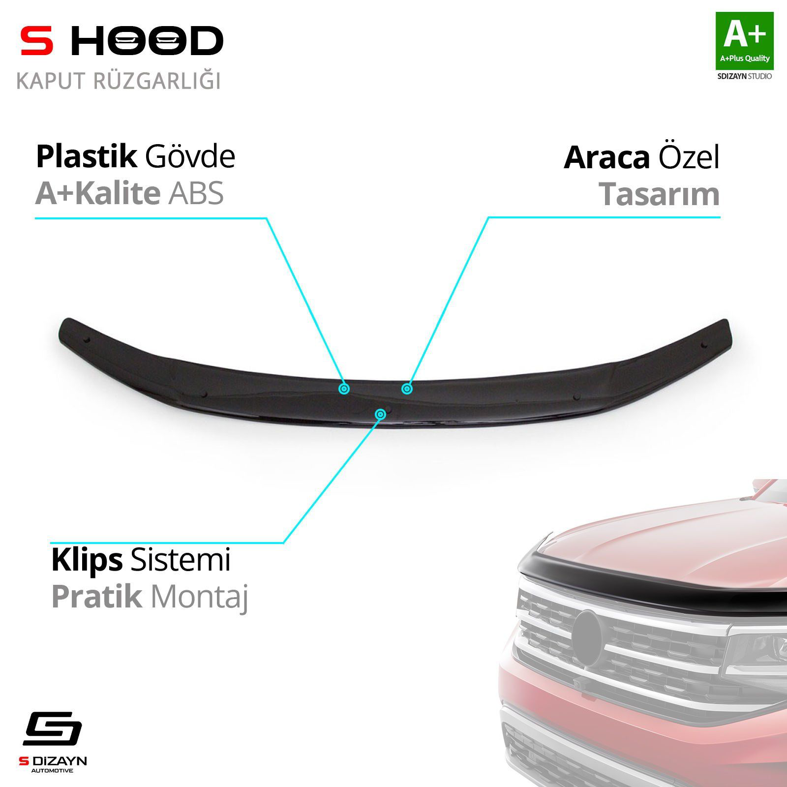 S-Dizayn Honda Uyumlu Civic ABS Plastik Kaput Rüzgarlığı 2012-201 S-Dizayn Honda Uyumlu Civic ABS Plastik Kaput Rüzgarlığı 2012-201