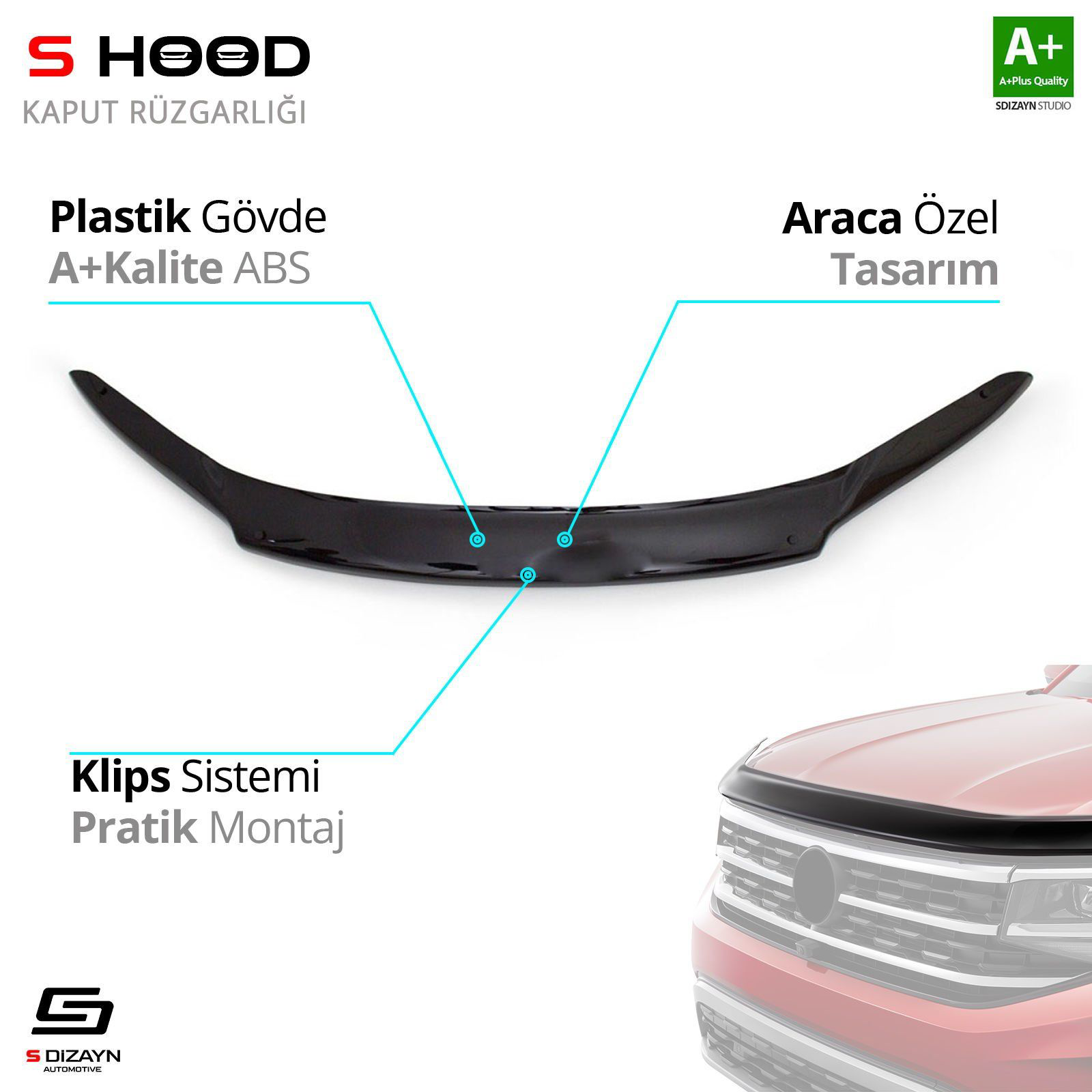 S-Dizayn Honda Uyumlu Cr-V ABS Plastik Kaput Rüzgarlığı 2012-2018 S-Dizayn Honda Uyumlu Cr-V ABS Plastik Kaput Rüzgarlığı 2012-2018