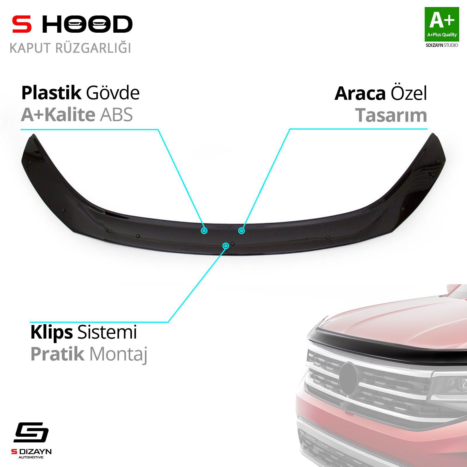 S-Dizayn Honda Uyumlu Civic ABS Plastik Kaput Rüzgarlığı 2016 Üze S-Dizayn Honda Uyumlu Civic ABS Plastik Kaput Rüzgarlığı 2016 Üze