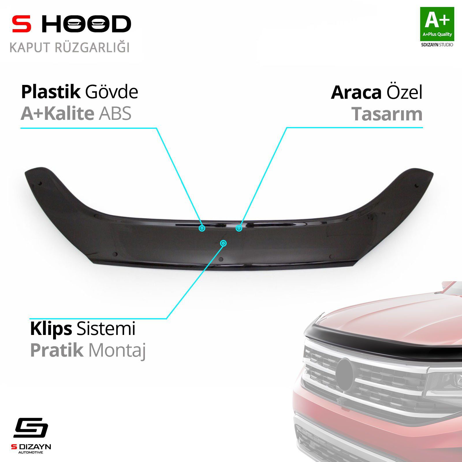 S-Dizayn Hyundai Uyumlu Tucson ABS Plastik Kaput Rüzgarlığı 2016 