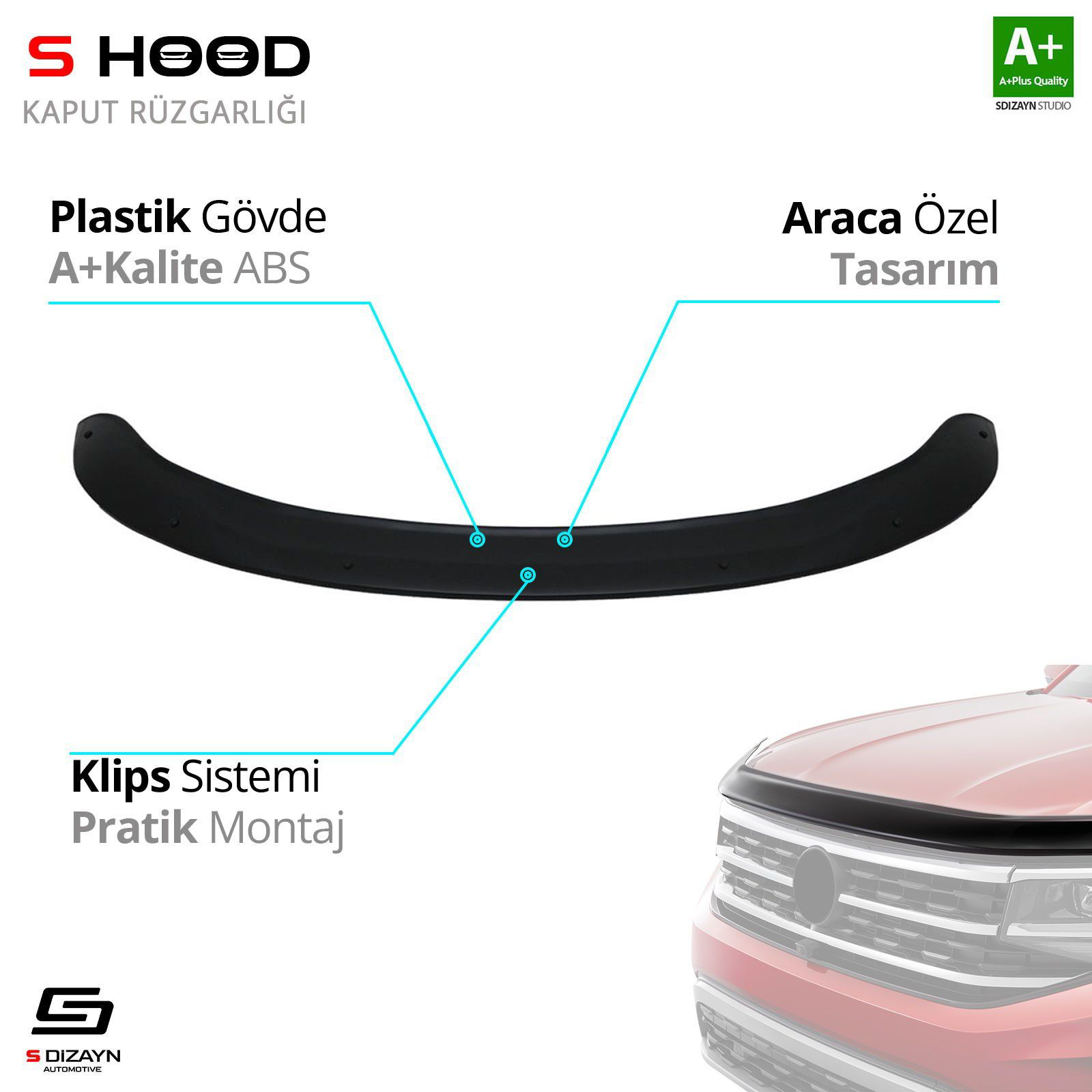 S-Dizayn Kia Uyumlu Sorento ABS Plastik Kaput Rüzgarlığı 2010-201 S-Dizayn Kia Uyumlu Sorento ABS Plastik Kaput Rüzgarlığı 2010-201