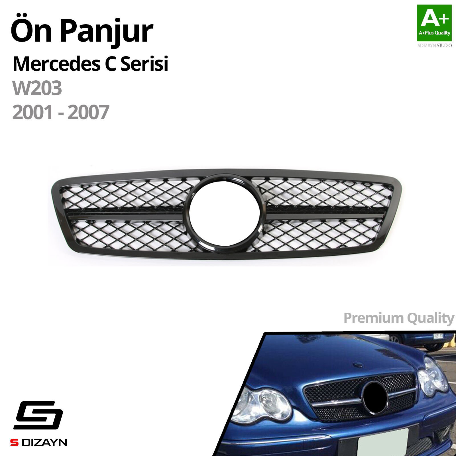 S-Dizayn Mercedes C-Class W203 Ön Panjur Parlak Siyah Piano Black S-Dizayn Mercedes C-Class W203 Ön Panjur Parlak Siyah Piano Black