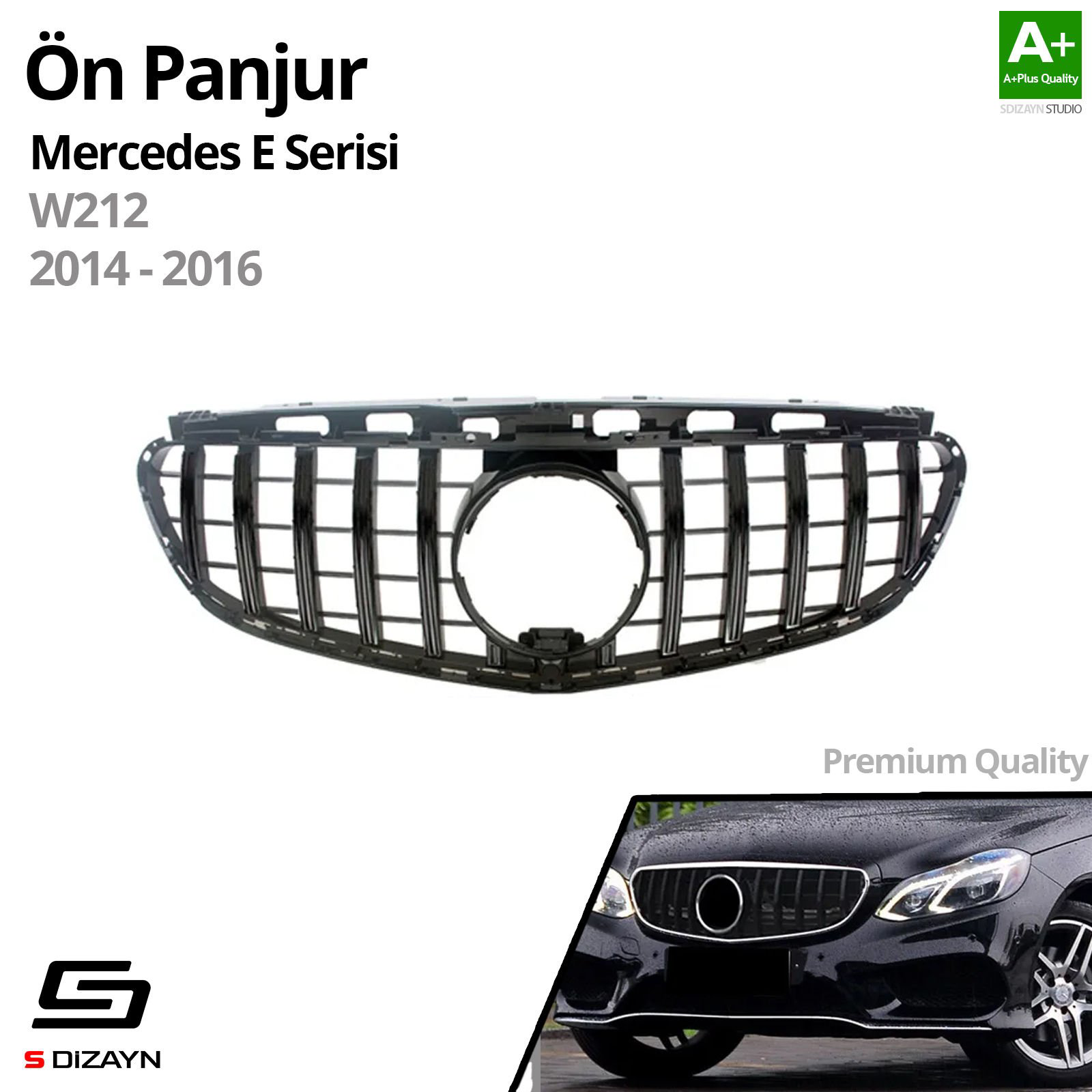 S-Dizayn Mercedes E-Class W212 Ön Panjur Parlak Siyah Piano Black