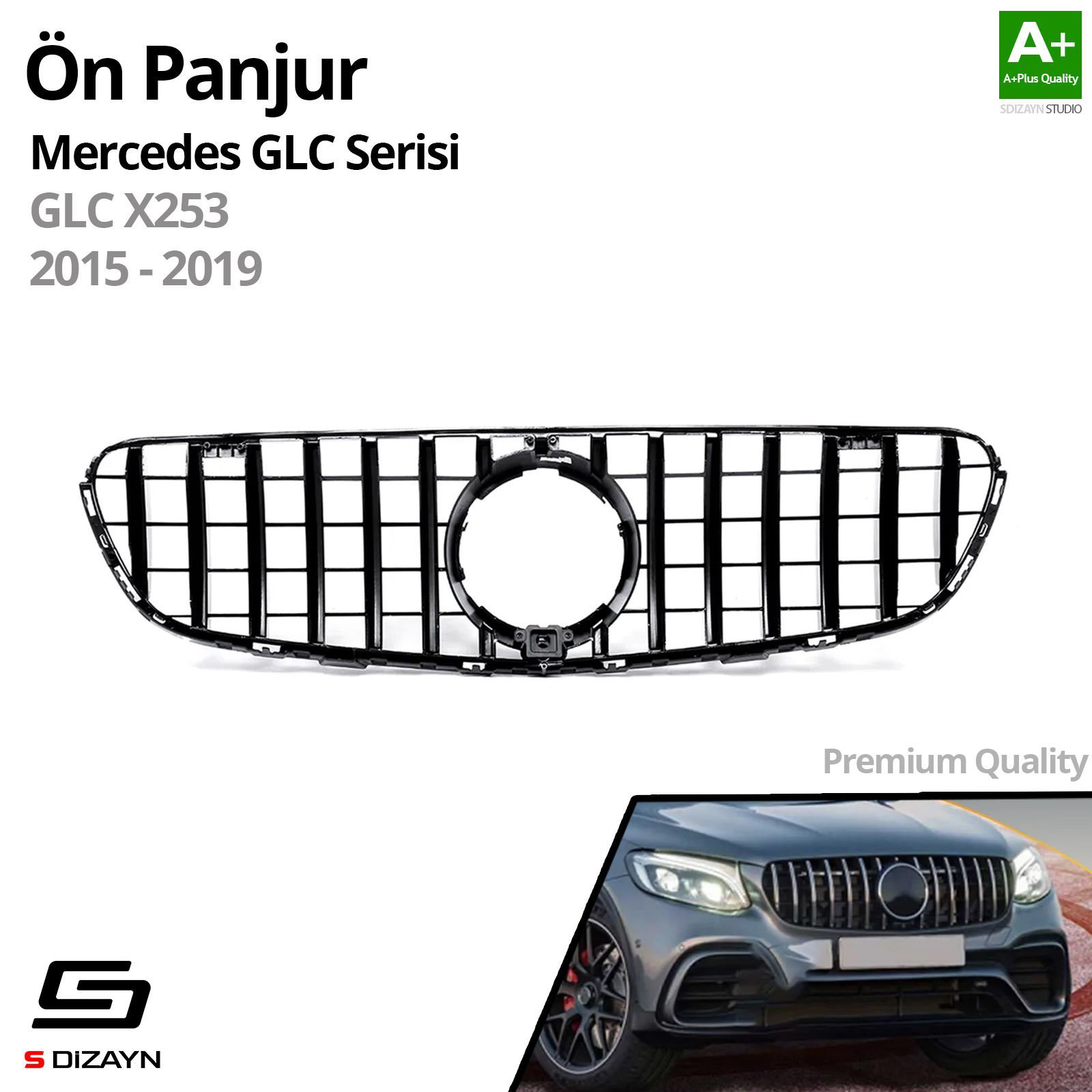 S-Dizayn Mercedes GLC X253 Ön Panjur Parlak Siyah Piano Black GTR S-Dizayn Mercedes GLC X253 Ön Panjur Parlak Siyah Piano Black GTR