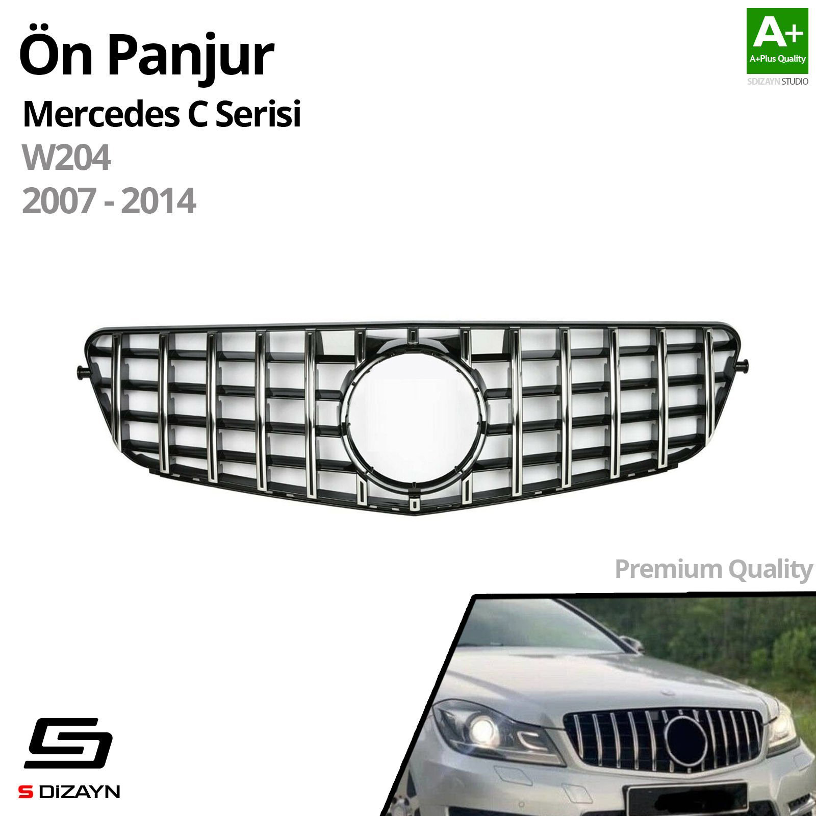 S-Dizayn Mercedes C-ClassW204 Ön Panjur Parlak Siyah Çerçeveli Kr S-Dizayn Mercedes C-ClassW204 Ön Panjur Parlak Siyah Çerçeveli Kr