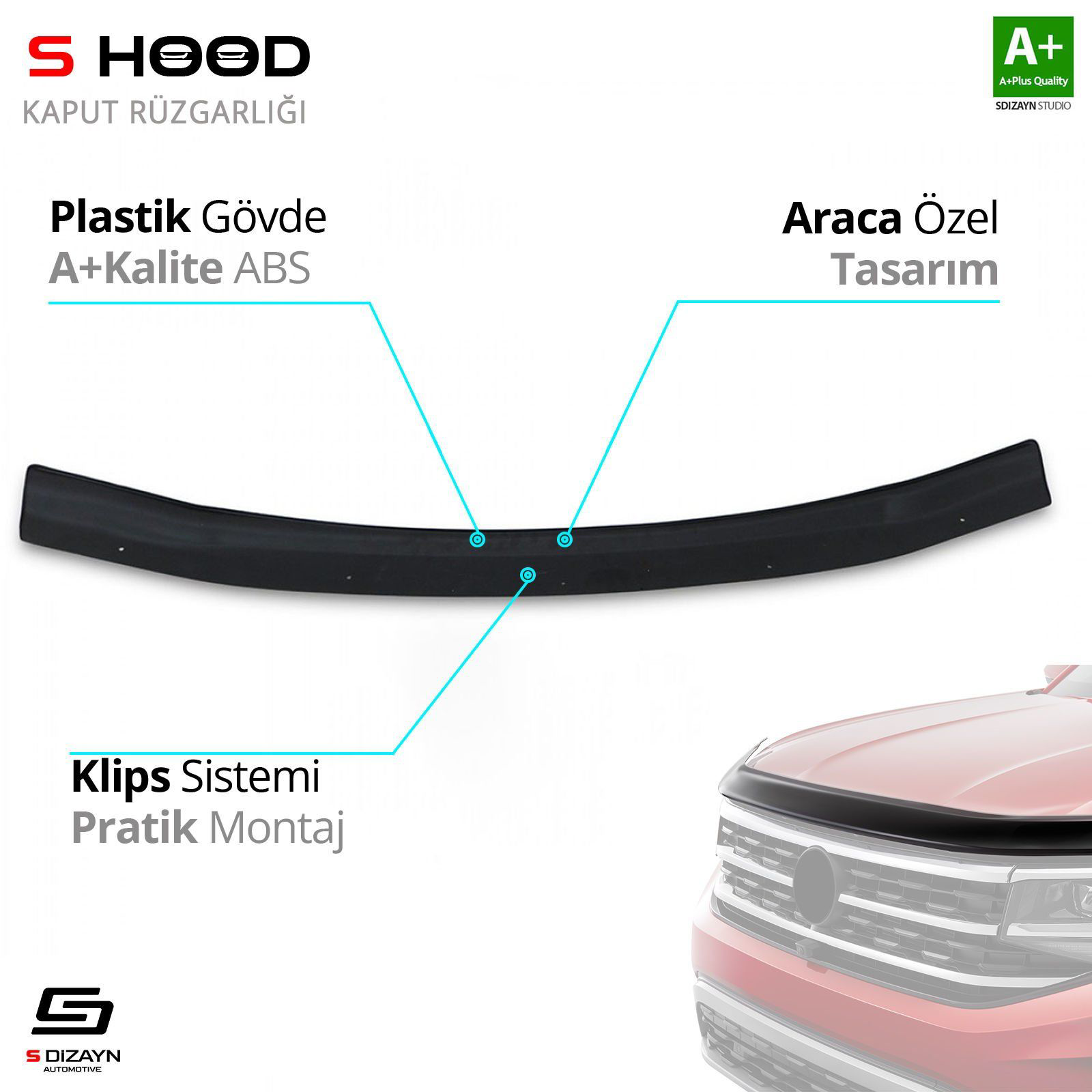 S-Dizayn Mitsubishi Uyumlu Pajero ABS Plastik Kaput Rüzgarlığı 19