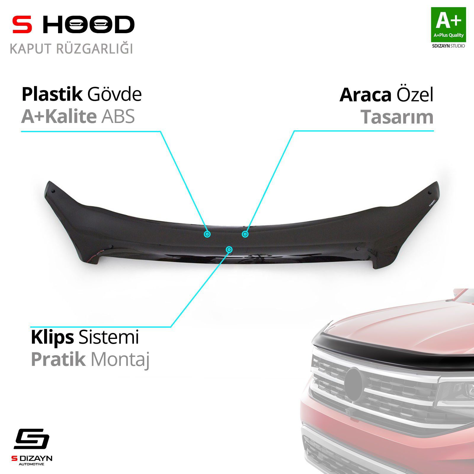 S-Dizayn Nissan Uyumlu Qashqai ABS Plastik Kaput Rüzgarlığı 2007- S-Dizayn Nissan Uyumlu Qashqai ABS Plastik Kaput Rüzgarlığı 2007-