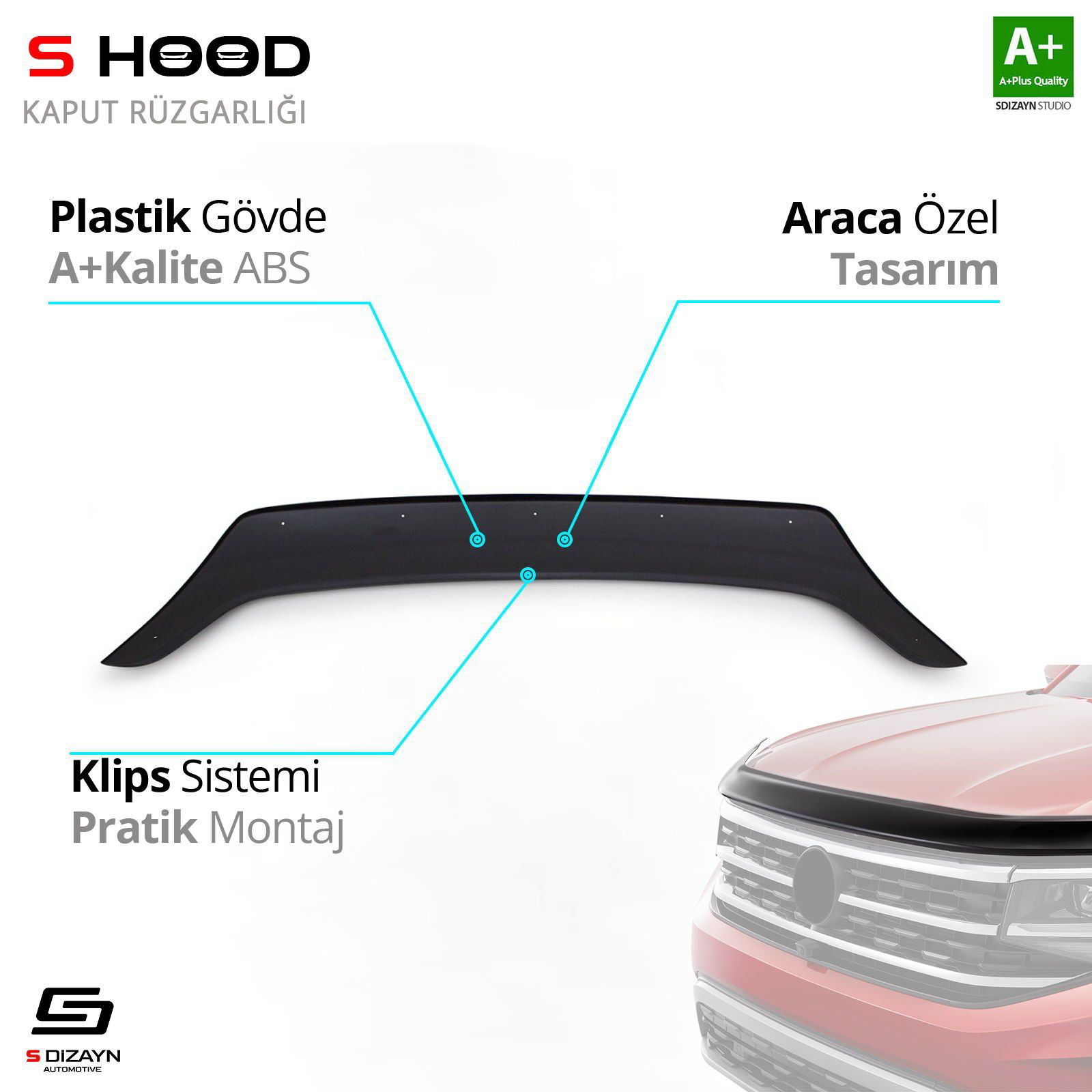 S-Dizayn Opel Uyumlu Movano ABS Plastik Kaput Rüzgarlığı 2010 Üze