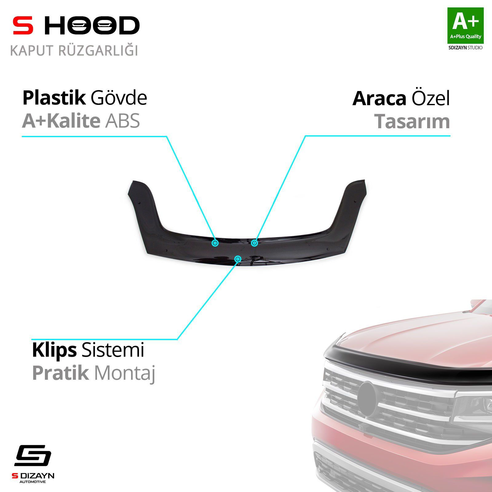 S-Dizayn Peugeot Uyumlu Partner ABS Plastik Kaput Rüzgarlığı 2015