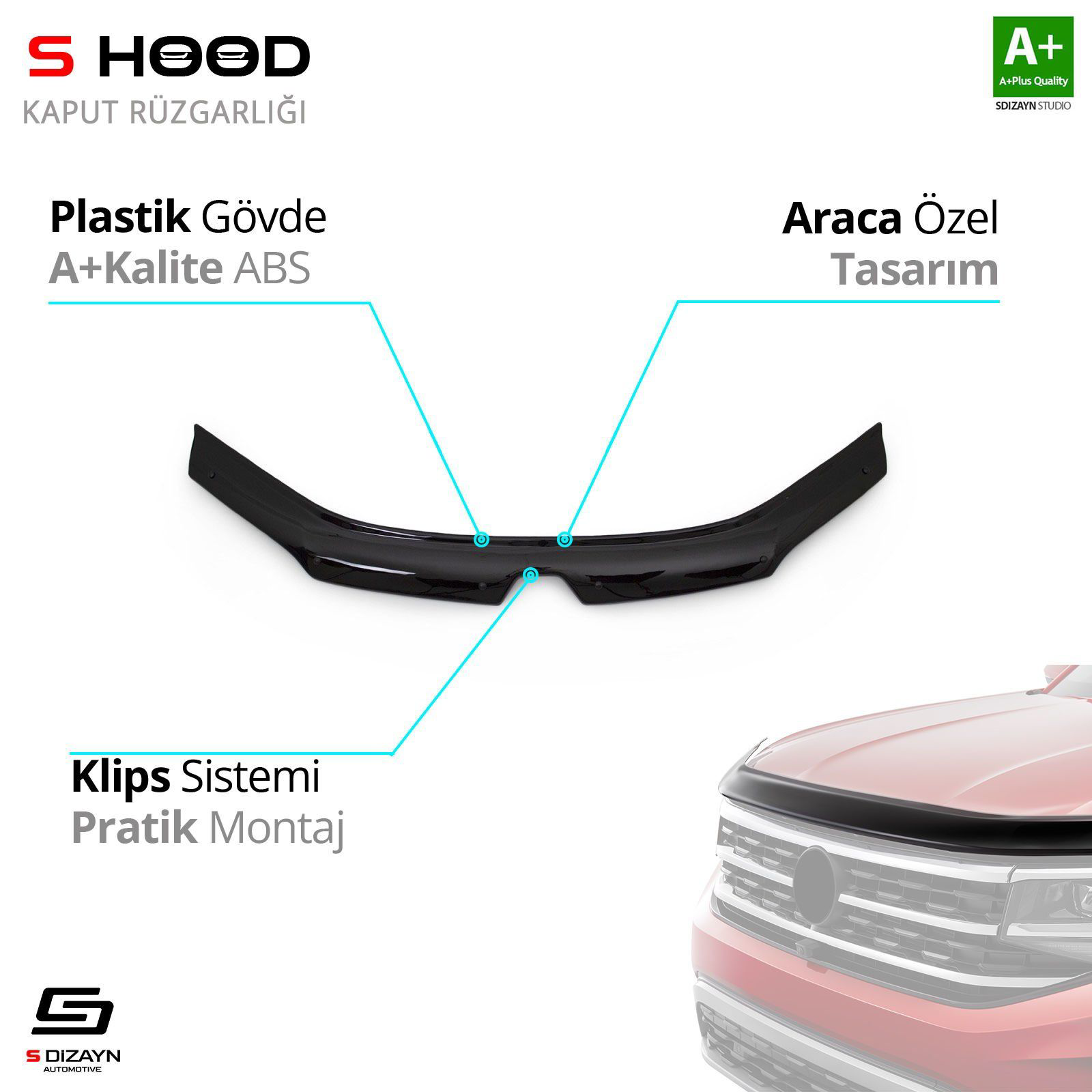 S-Dizayn Renault Uyumlu Clio Symbol ABS Plastik Kaput Rüzgarlığı S-Dizayn Renault Uyumlu Clio Symbol ABS Plastik Kaput Rüzgarlığı
