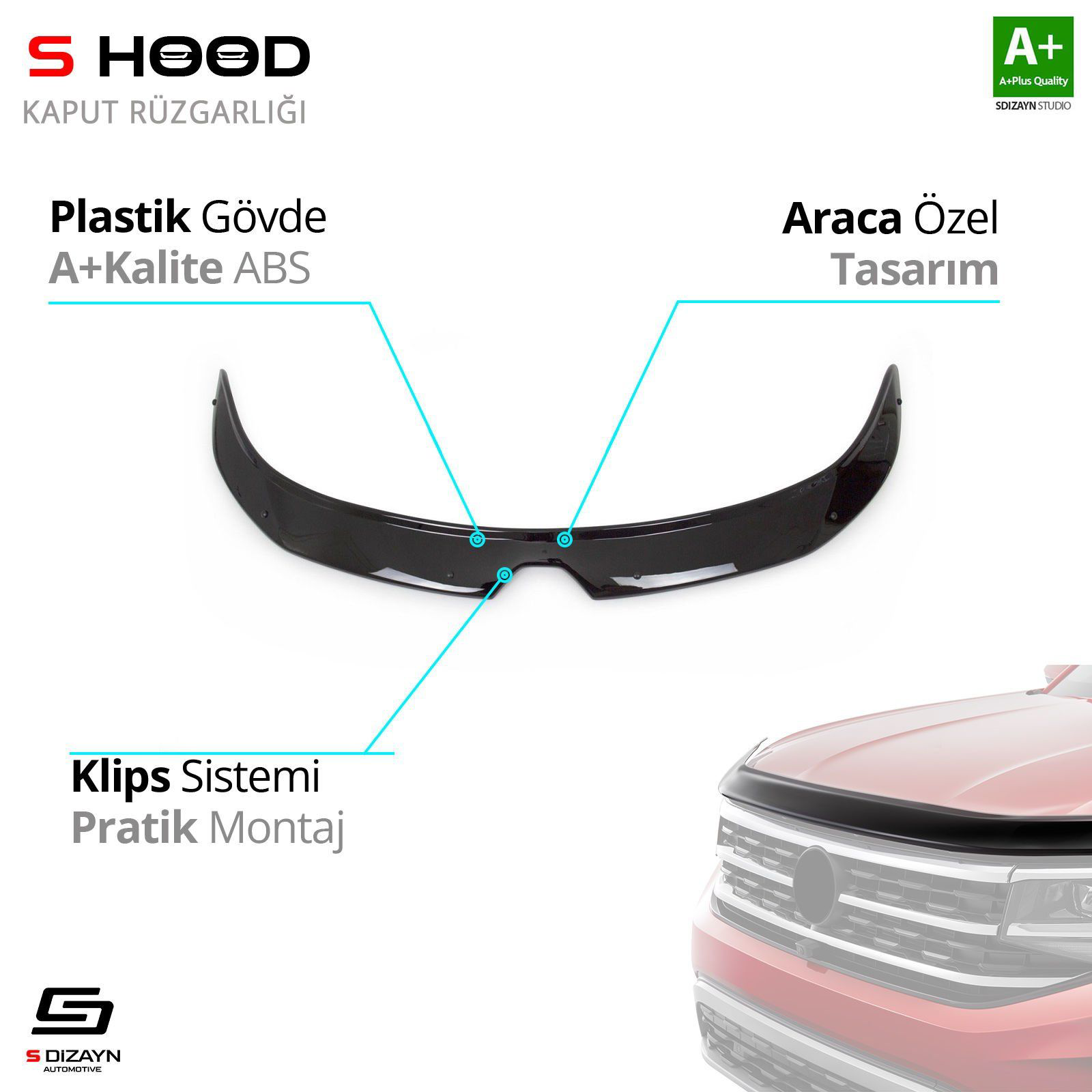 S-Dizayn Renault Uyumlu Megane 4 ABS Plastik Kaput Rüzgarlığı 201