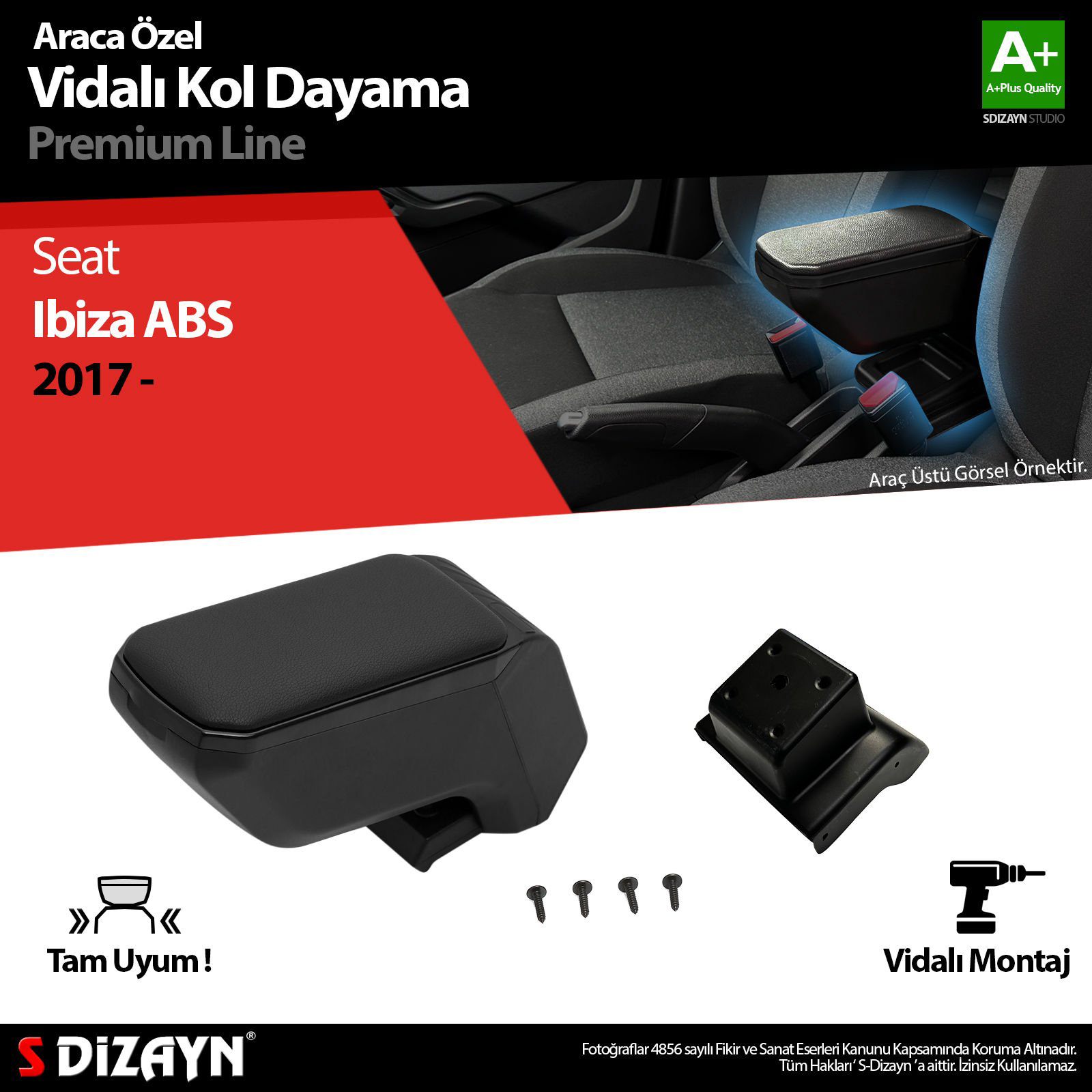S-Dizayn Seat Ibiza ABS Vidalı Kol Dayama Kolçak Siyah 2017 Üzeri S-Dizayn Seat Ibiza ABS Vidalı Kol Dayama Kolçak Siyah 2017 Üzeri
