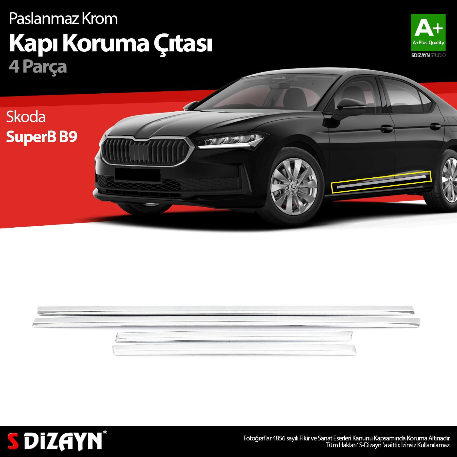 S-Dizayn Skoda SuperB B9 Krom Kapı Koruma Çıtası 2024 Üzeri A+ Ka