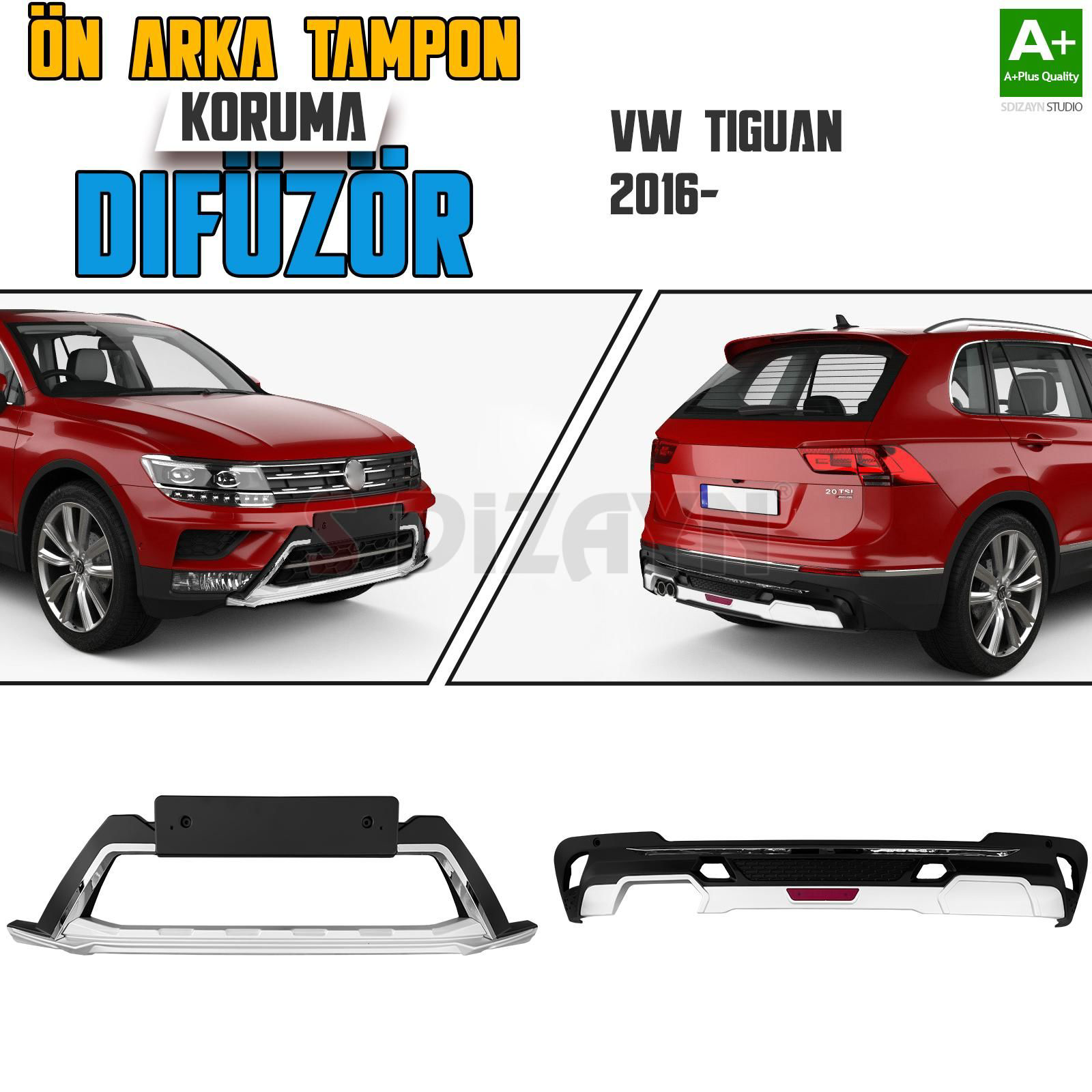 S-Dizayn Tiguan 2 Ön ve Arka Tampon Koruma Difüzör Seti 2016 Üzer