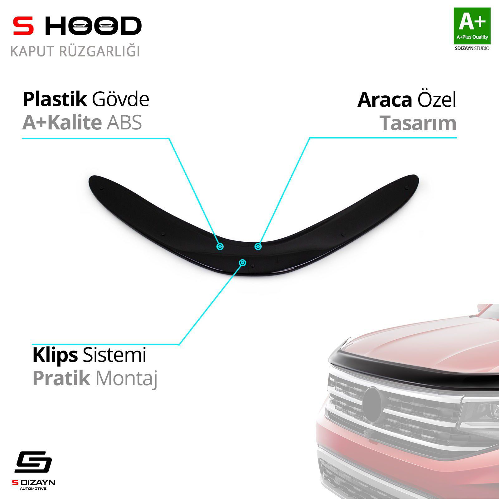 S-Dizayn Toyota Uyumlu Ch-R ABS Plastik Kaput Rüzgarlığı 2016 Üze S-Dizayn Toyota Uyumlu Ch-R ABS Plastik Kaput Rüzgarlığı 2016 Üze