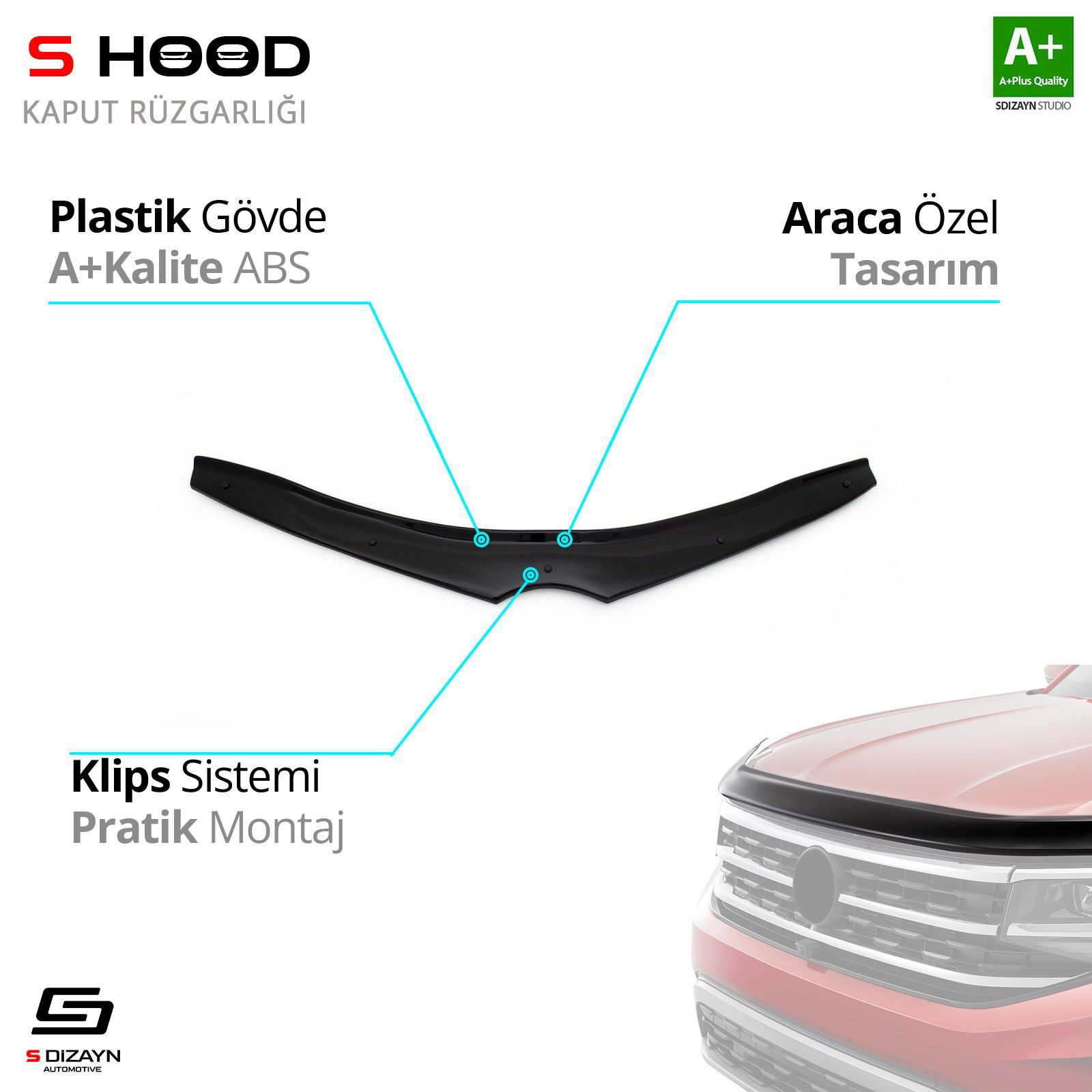 S-Dizayn Toyota Uyumlu Auris ABS Plastik Kaput Rüzgarlığı 2013-20 S-Dizayn Toyota Uyumlu Auris ABS Plastik Kaput Rüzgarlığı 2013-20