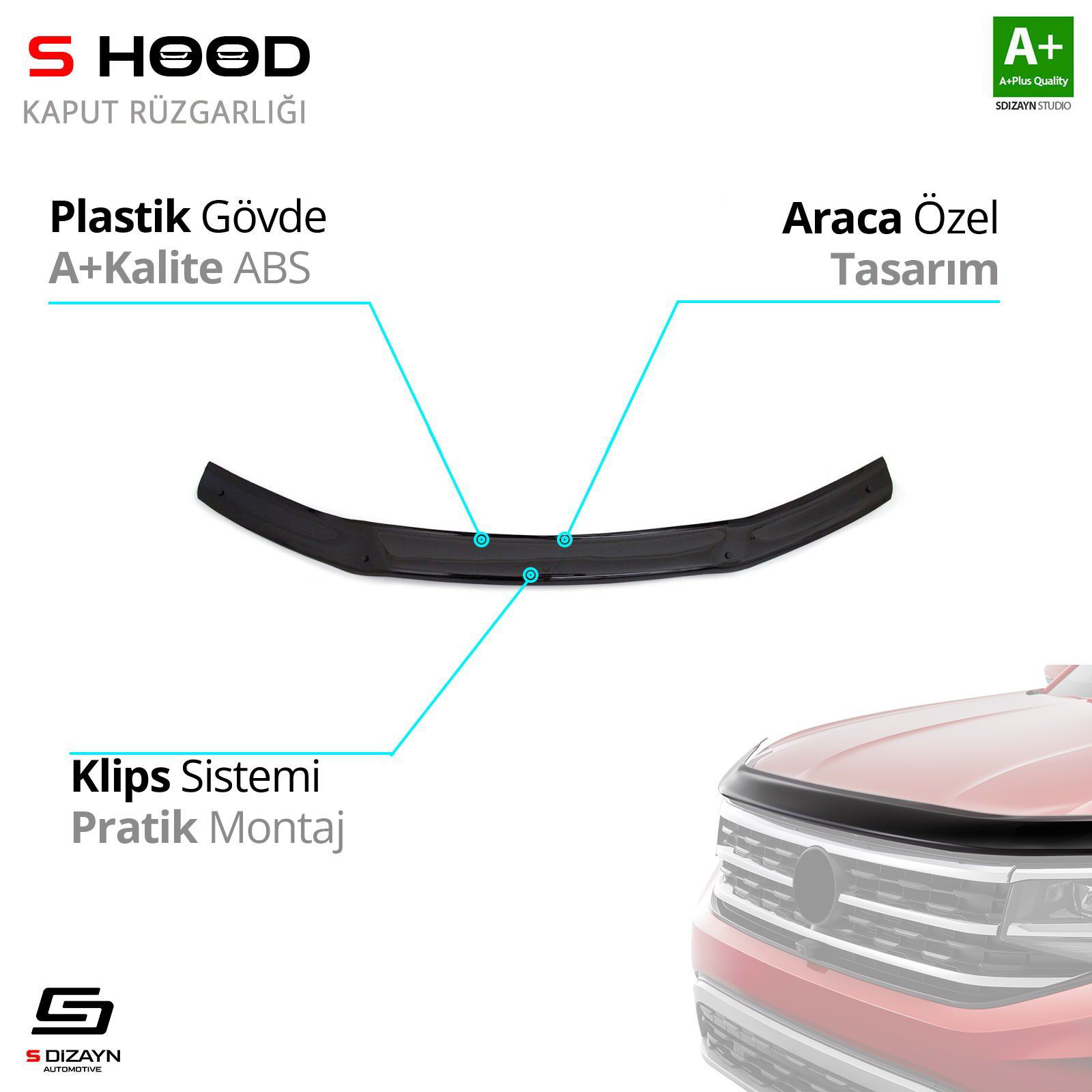 S-Dizayn Toyota Uyumlu Hilux ABS Plastik Kaput Rüzgarlığı 2012-20 S-Dizayn Toyota Uyumlu Hilux ABS Plastik Kaput Rüzgarlığı 2012-20