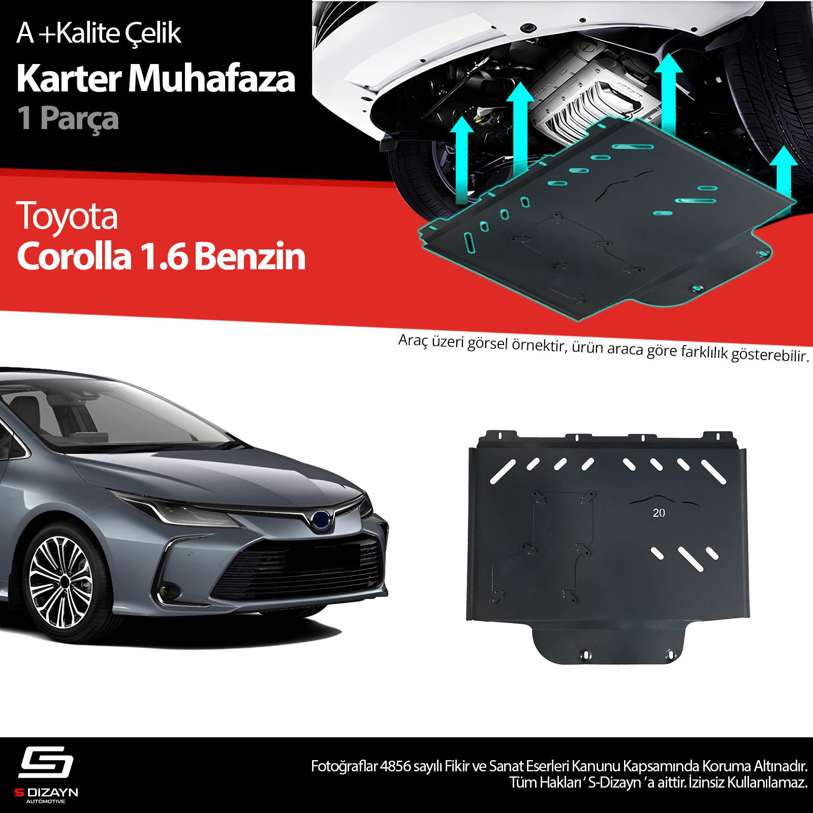 S-Dizayn Toyota Corolla 1.6 Benzinli Çelik Karter Muhafaza 2019 Ü