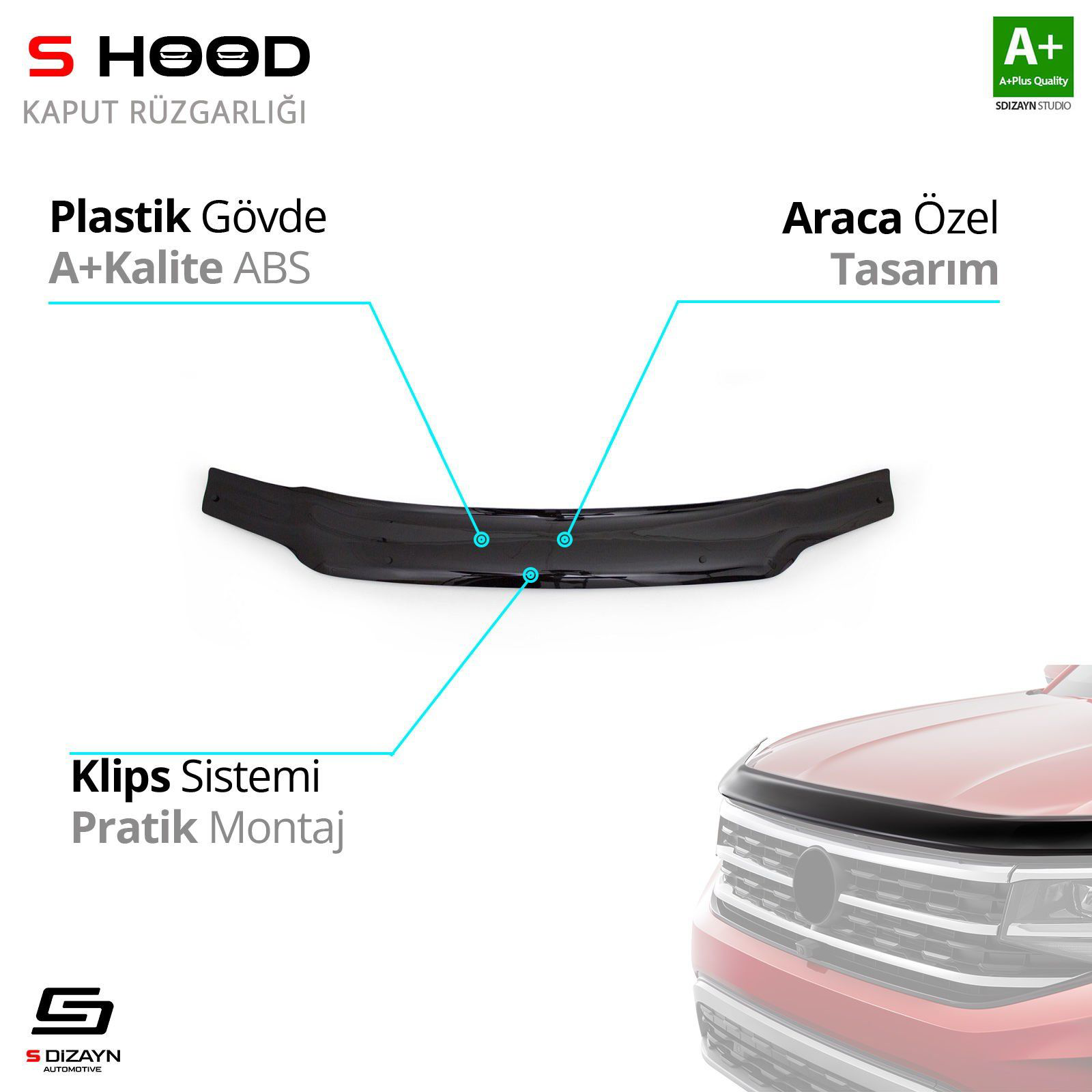 S-Dizayn Volkswagen Uyumlu Caddy ABS Plastik Kaput Rüzgarlığı 200 S-Dizayn Volkswagen Uyumlu Caddy ABS Plastik Kaput Rüzgarlığı 200
